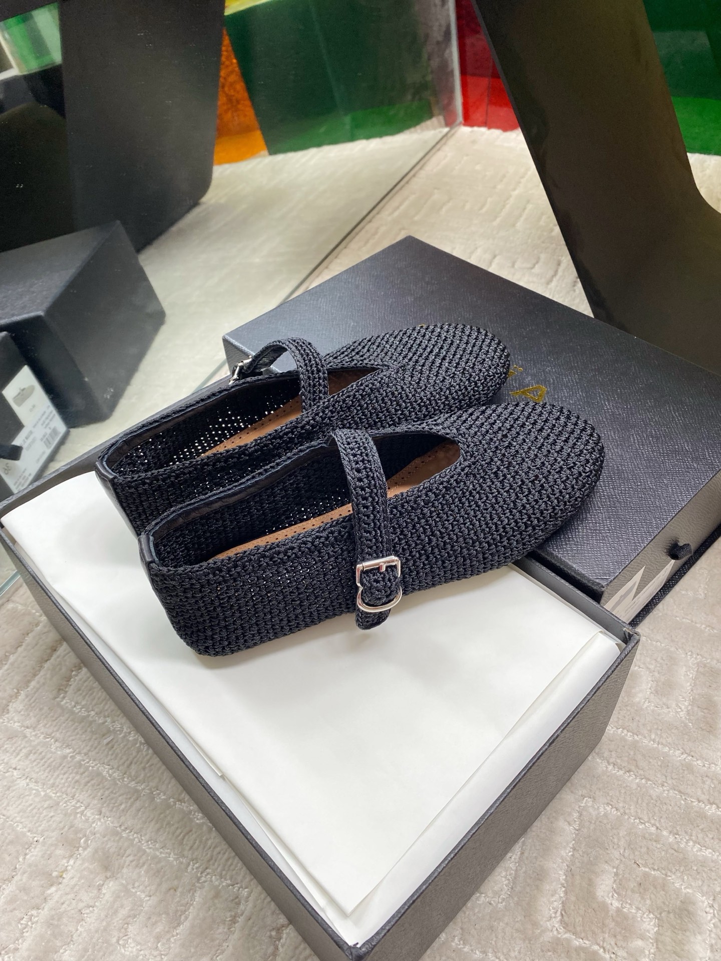 Alaia Inspired Black Woven Ballet Flats with Ankle Strap, Comfortable & Stylish 2 i1744649911249 4883 0 2