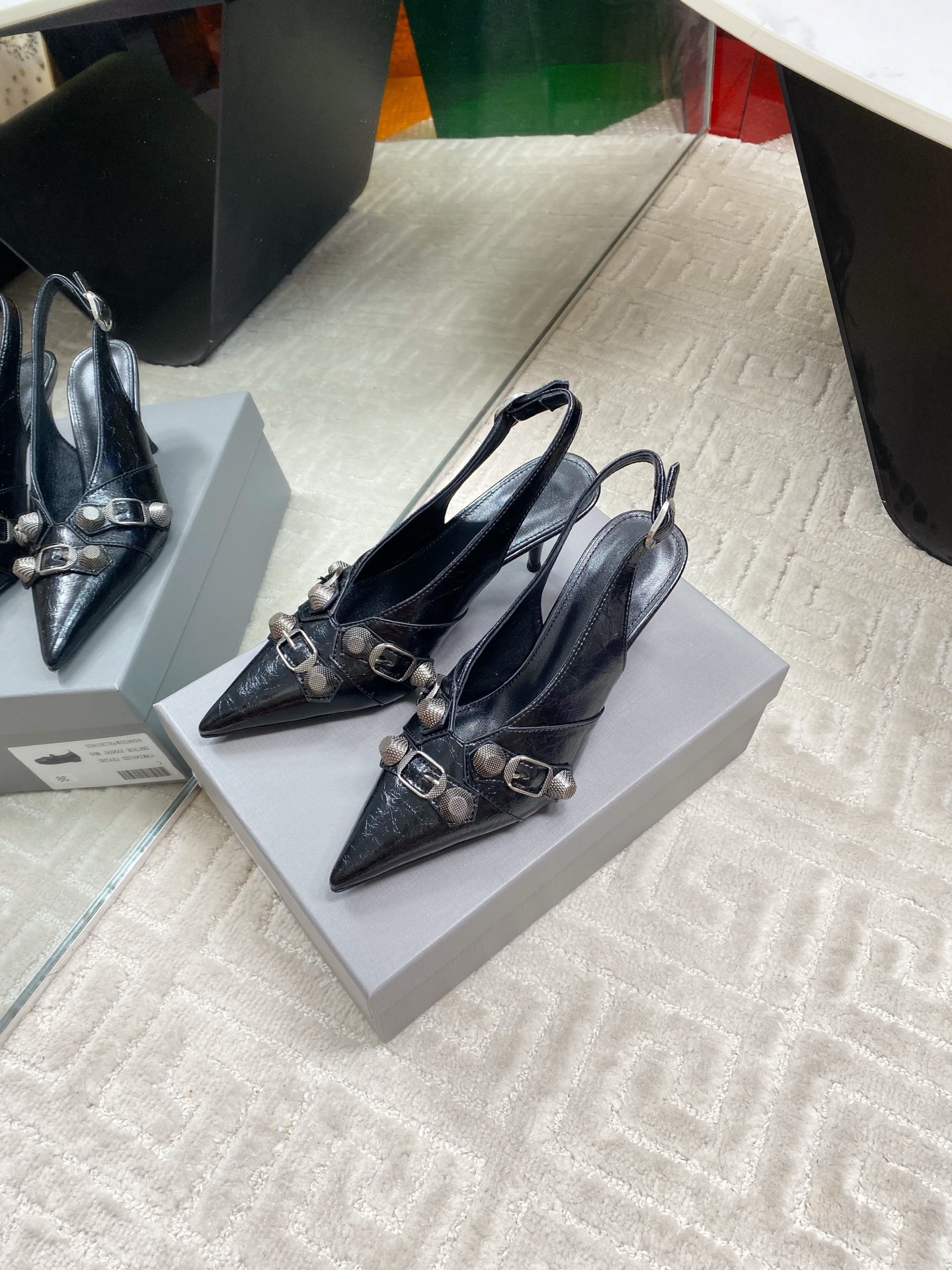 Balenciaga Punk Style Slingback Heels, Pointed Toe, Stylish and Trendy 1 Balenciaga Punk Style Slingback Heels, Pointed Toe, Stylish and Trendy