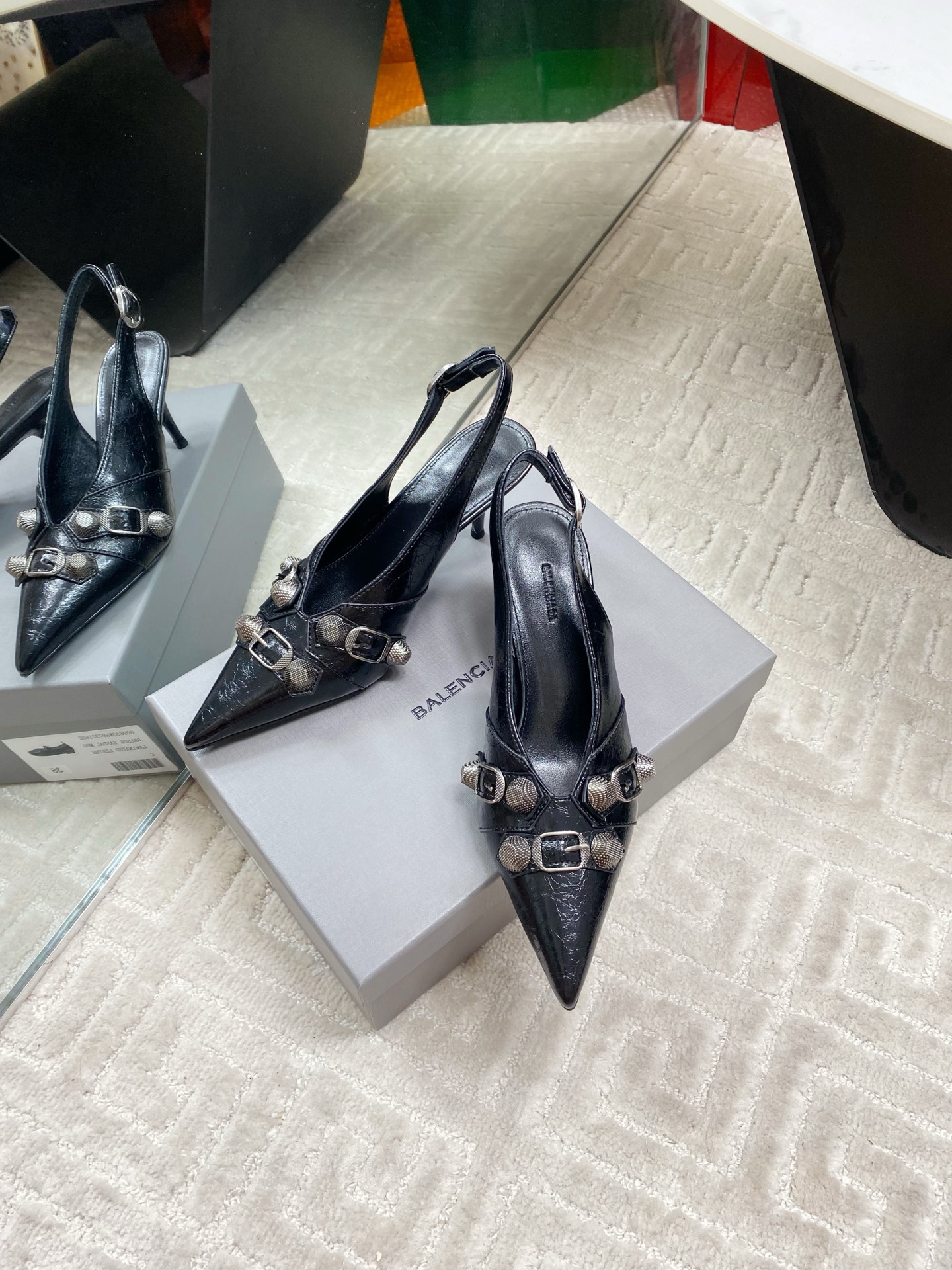 Balenciaga Punk Style Slingback Heels, Pointed Toe, Stylish and Trendy 6 i1744654621414 7293 0 4