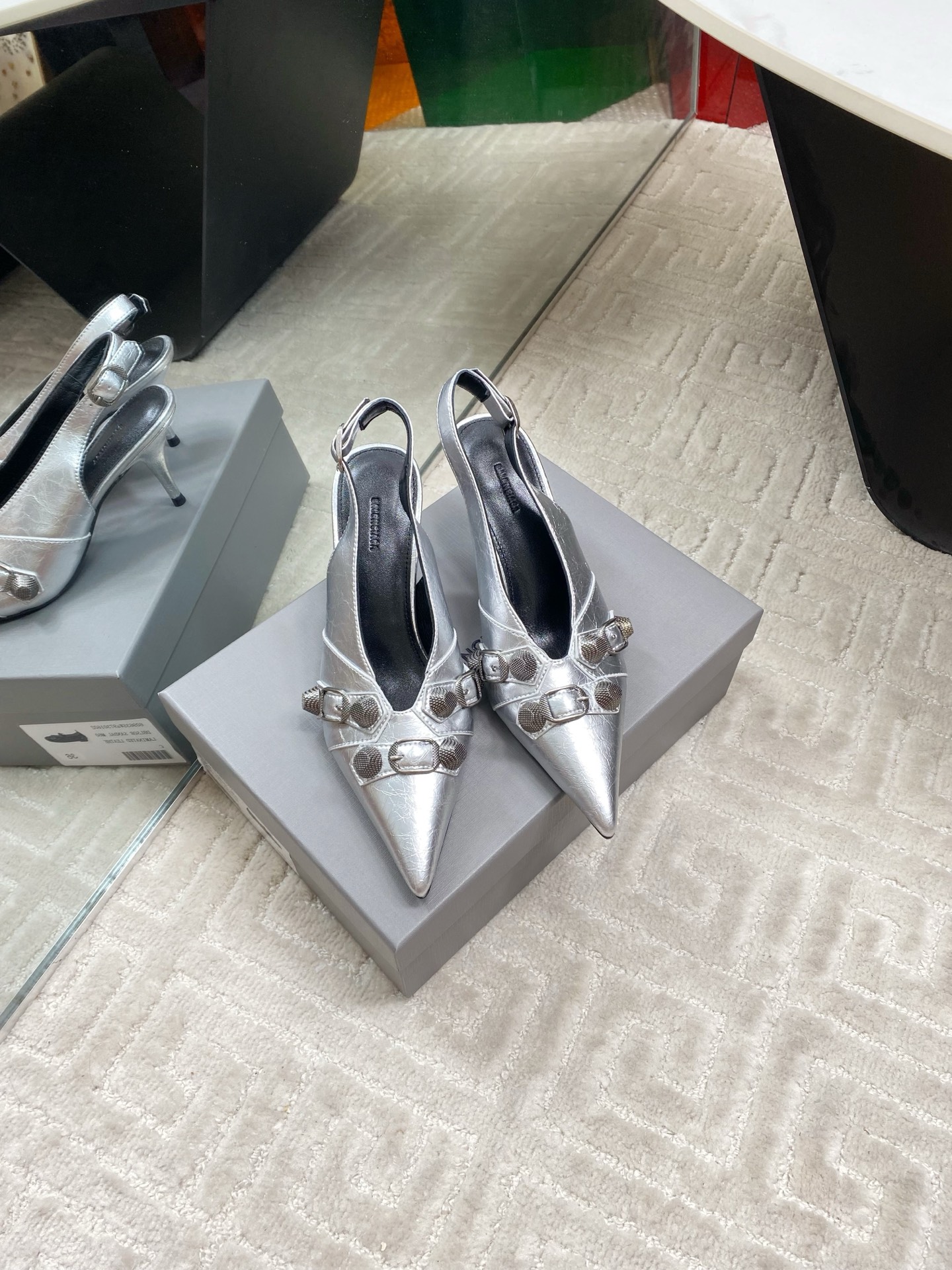 Balenciaga Pointed Toe Slingback Heeled Punk Sandals - Silver Leather 3 i1744654689115 5804 0 0