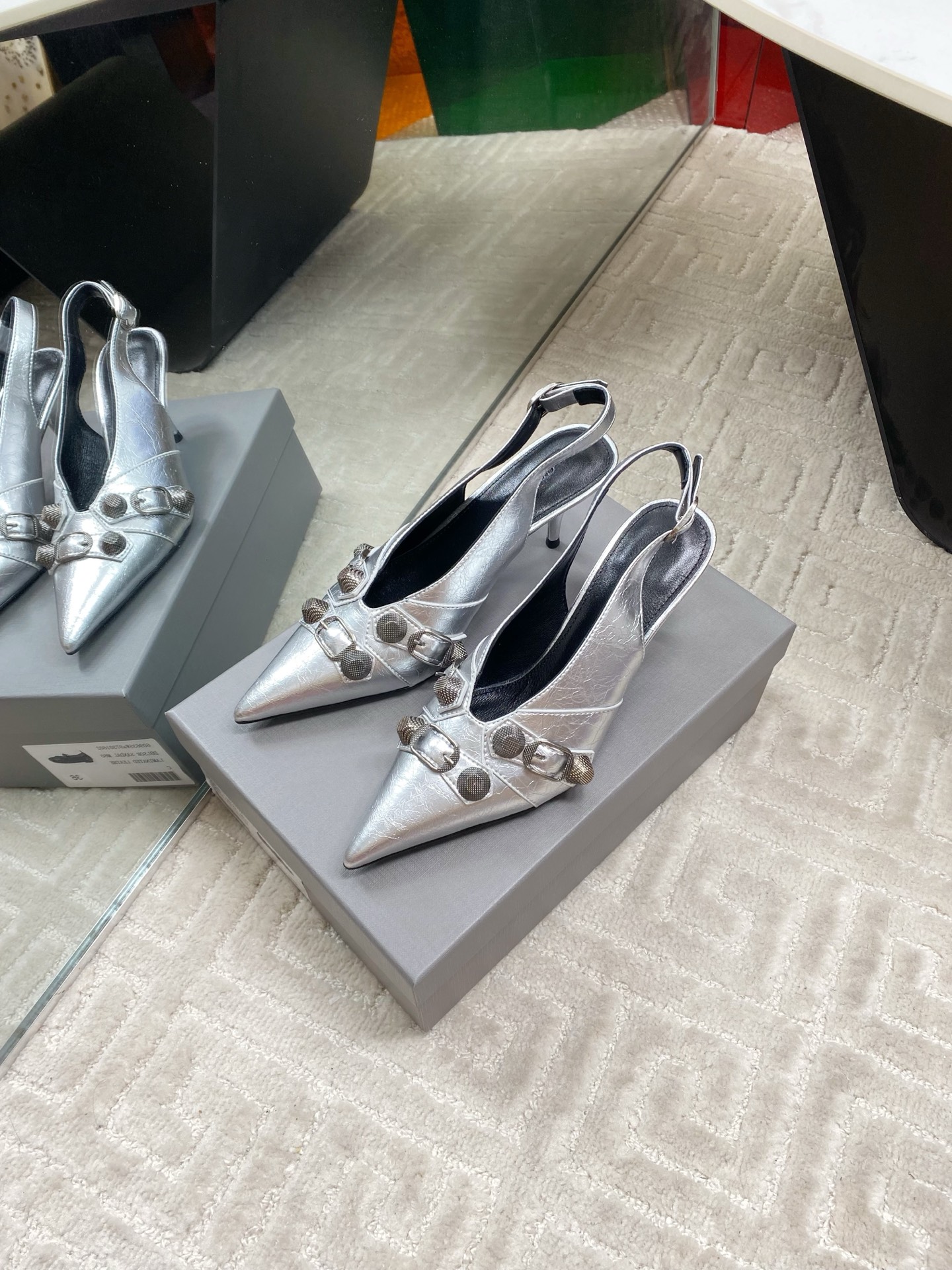 Balenciaga Pointed Toe Slingback Heeled Punk Sandals - Silver Leather 2 i1744654689117 4108 0 1