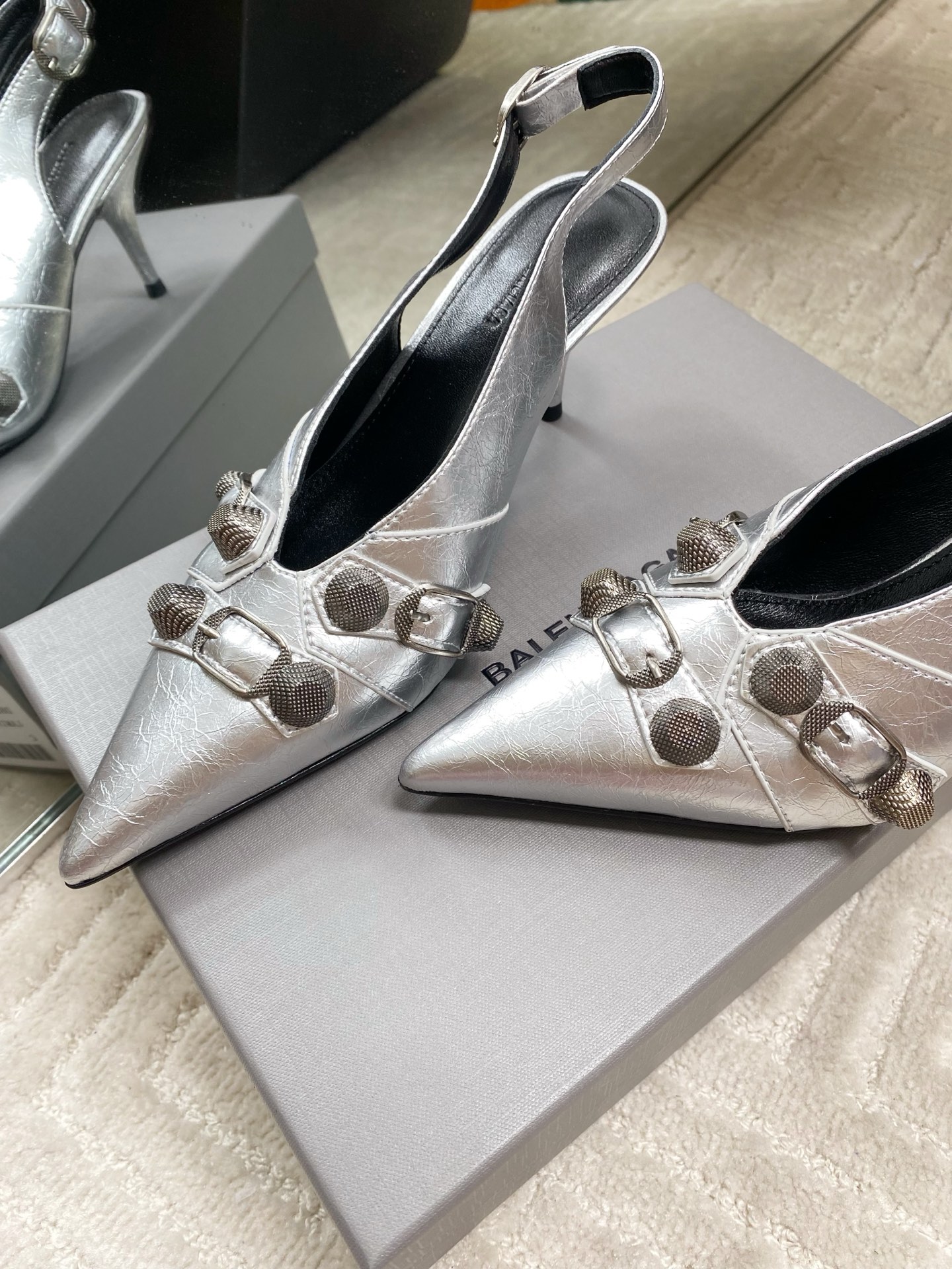 Balenciaga Pointed Toe Slingback Heeled Punk Sandals - Silver Leather 7 i1744654690800 5354 0 5