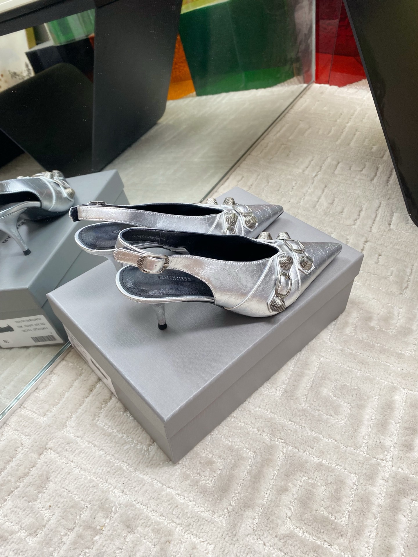 Balenciaga Pointed Toe Slingback Heeled Punk Sandals - Silver Leather 5 i1744654690816 3026 0 3