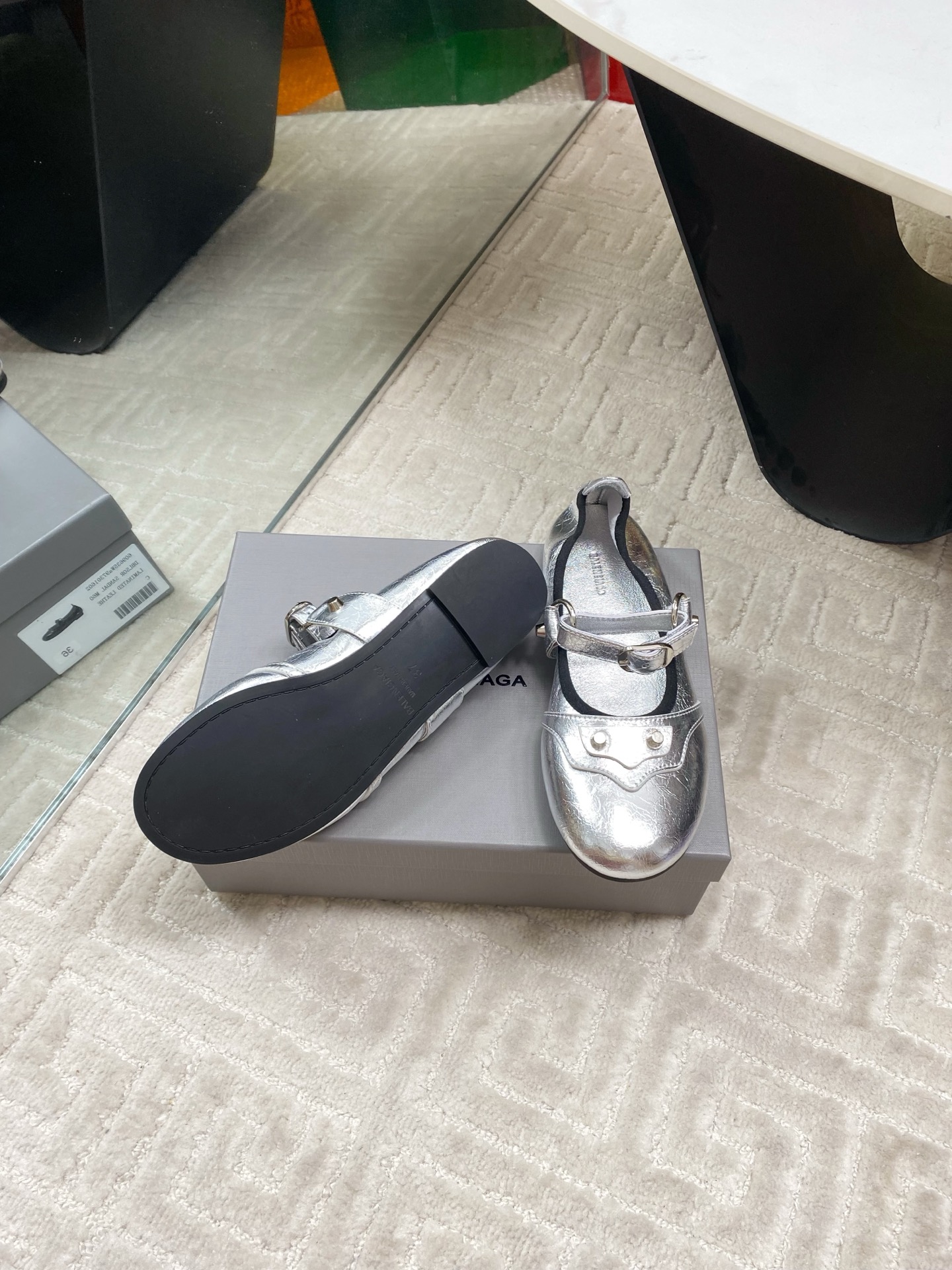 Balenciaga Women's Silver Leather Mary Jane Ballet Flats Shoes 10 i1744654789671 3925 0 8