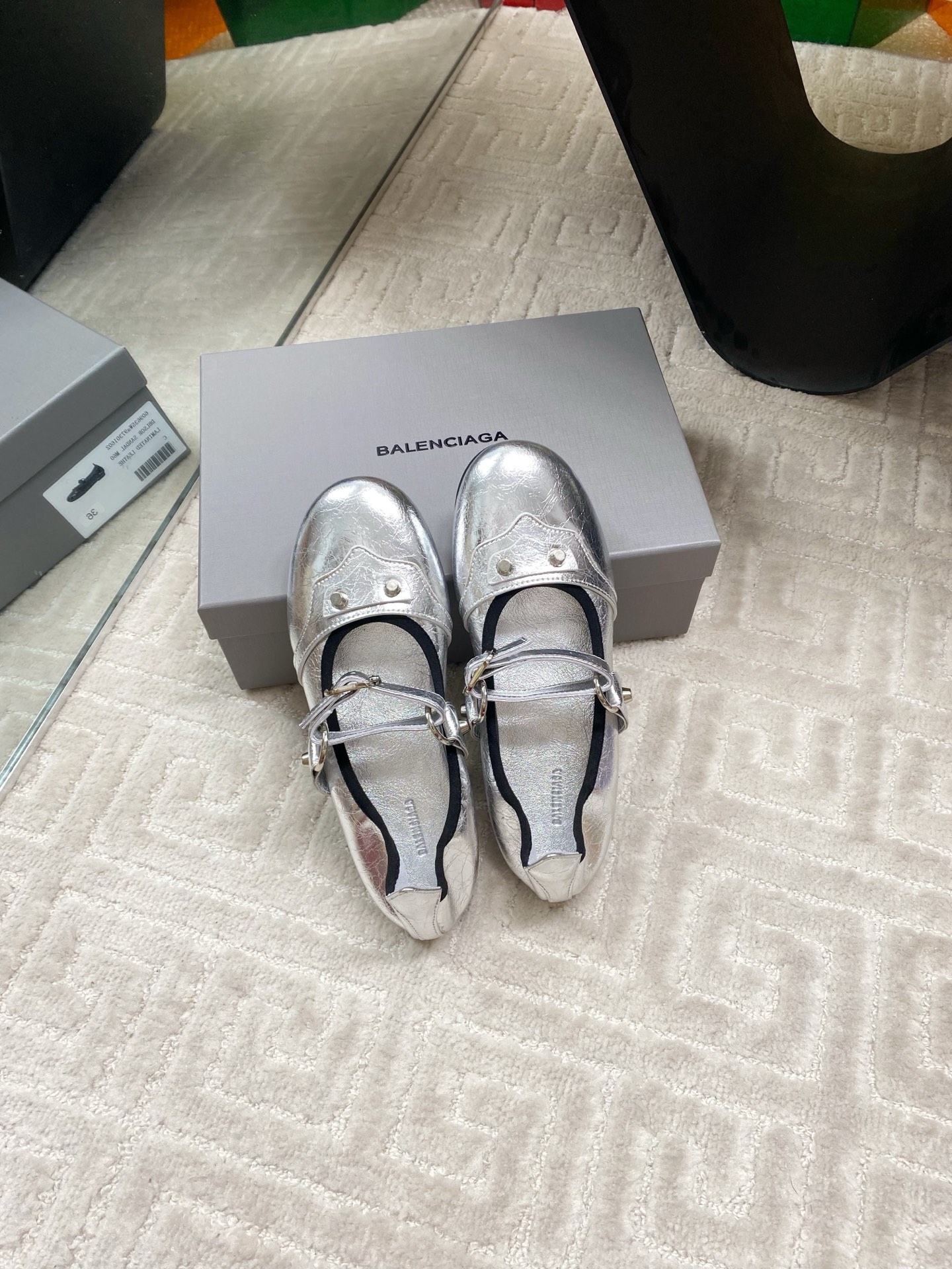 Balenciaga Women's Silver Leather Mary Jane Ballet Flats Shoes 5 i1744654789712 3937 0 3