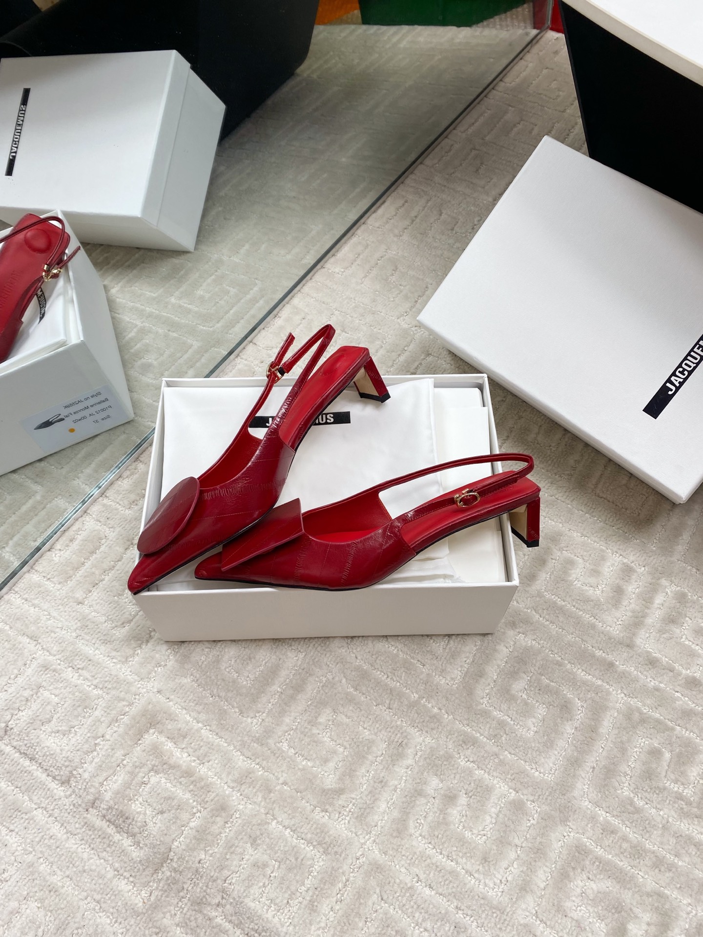 Jacquemus Red Leather Slingback Heels with Asymmetric Buckle Detail 6 i1744813748569 6658 0 4