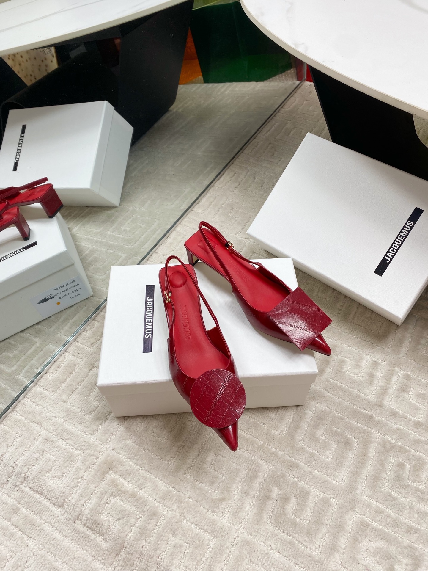Jacquemus Red Leather Slingback Heels with Asymmetric Buckle Detail 4 i1744813749689 6769 0 2