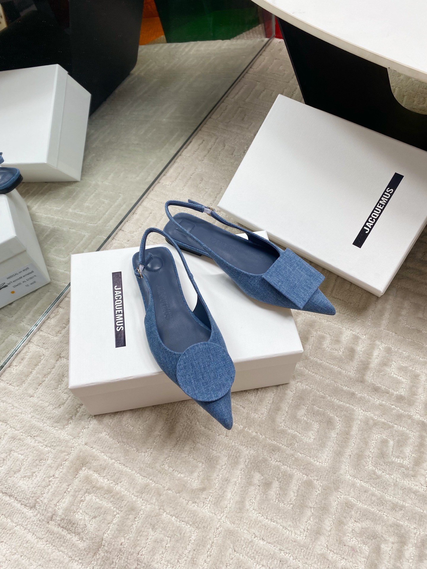 Jacquemus Women's Asymmetric Denim Slingback Pumps with Pointed Toe 4 i1744813876023 5101 0 2