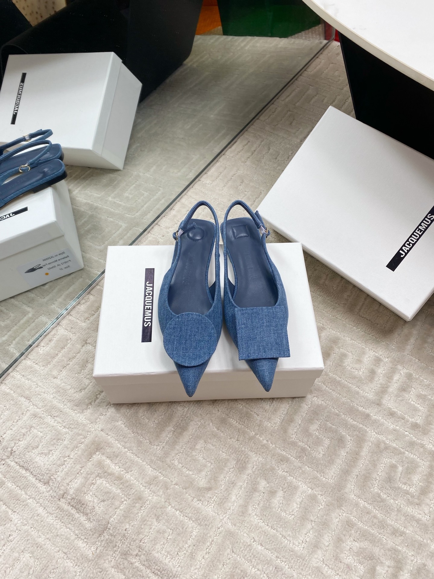 Jacquemus Women's Asymmetric Denim Slingback Pumps with Pointed Toe 2 i1744813876814 4943 0 0