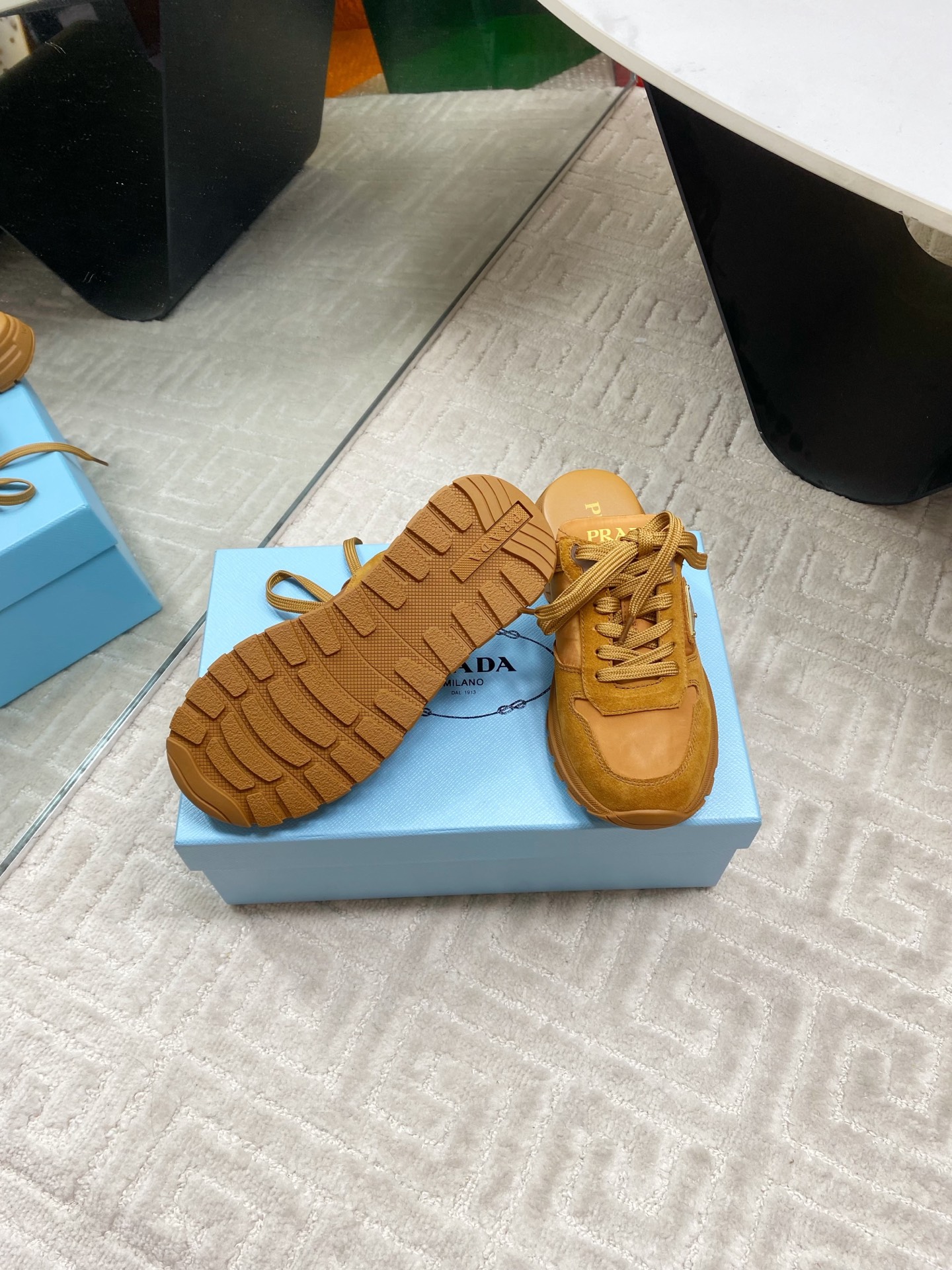 Prada Early Spring New Triangle Logo Thick Bottom Mule Heeled Women's Shoes 10 i1744814903306 4707 0 8