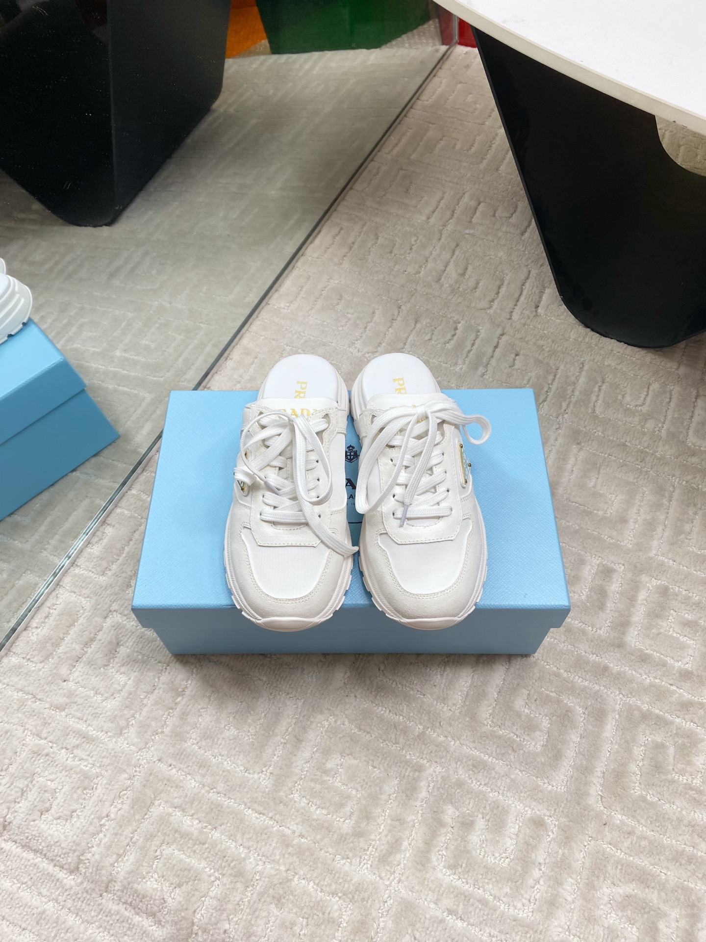 Prada Women's Early Spring White Leather & Suede Platform Mule Sneakers 3 i1744814963385 4547 0 0