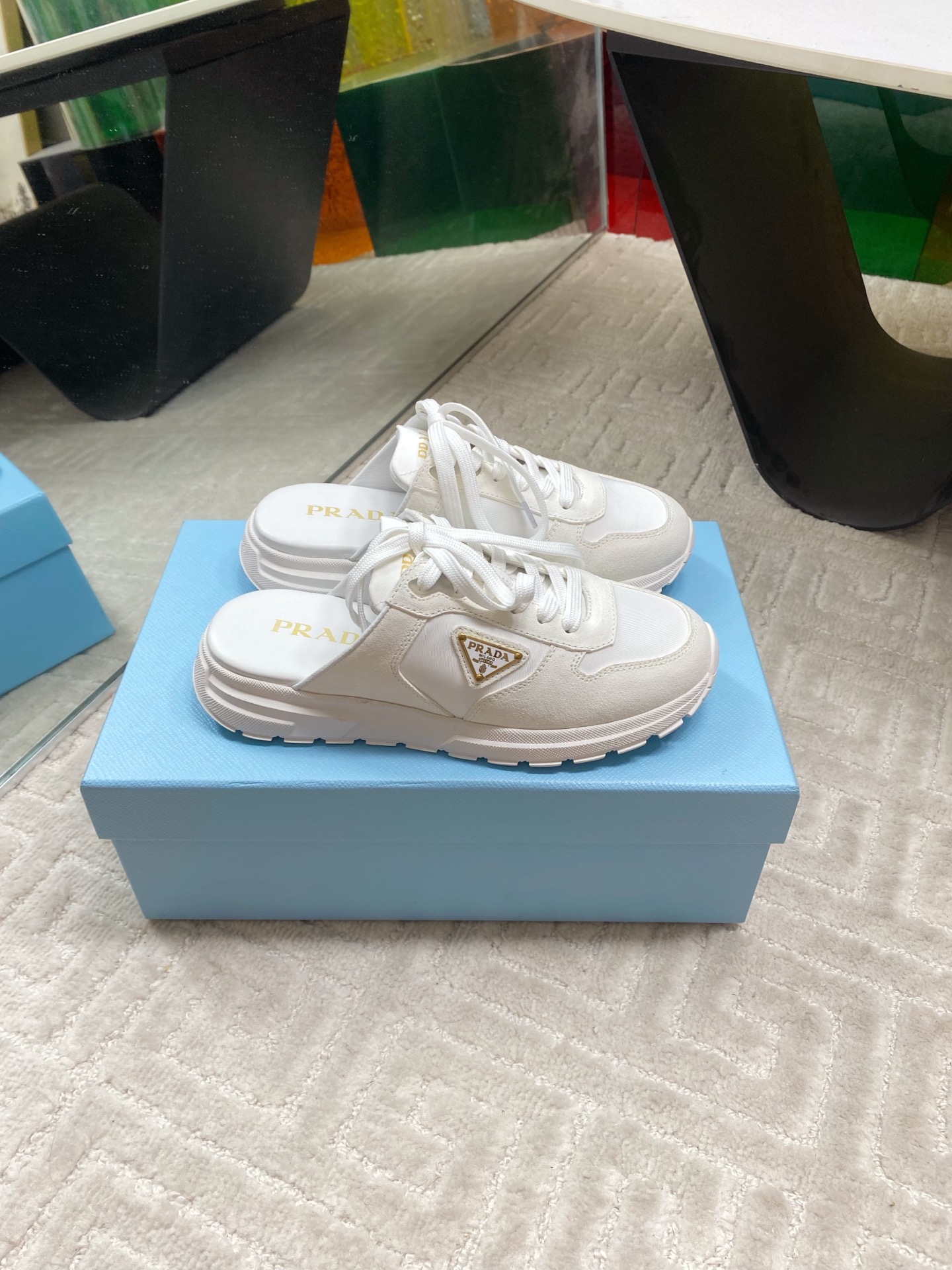 Prada Women's Early Spring White Leather & Suede Platform Mule Sneakers 9 i1744814963435 9100 0 7