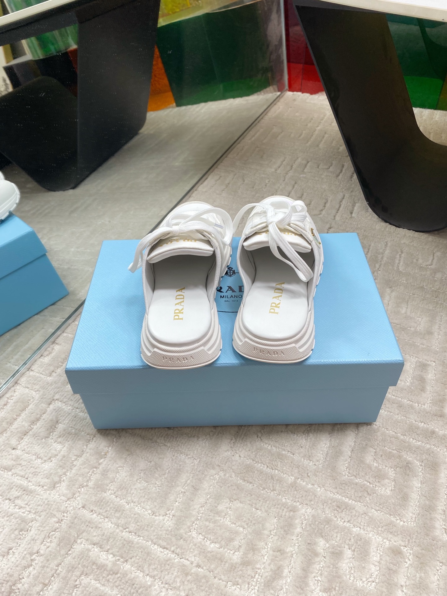Prada Women's Early Spring White Leather & Suede Platform Mule Sneakers 7 i1744814963441 4324 0 5