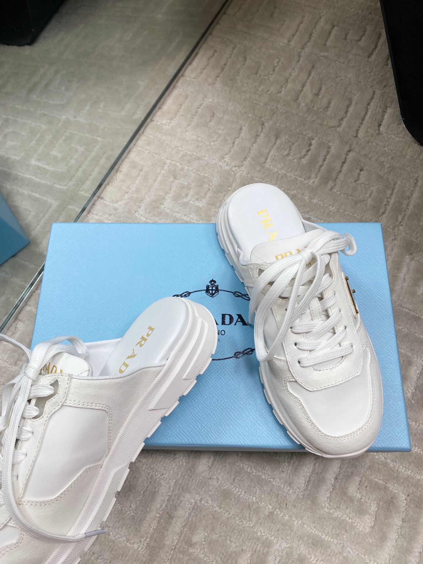 Prada Women's Early Spring White Leather & Suede Platform Mule Sneakers 8 i1744814964476 8594 0 6