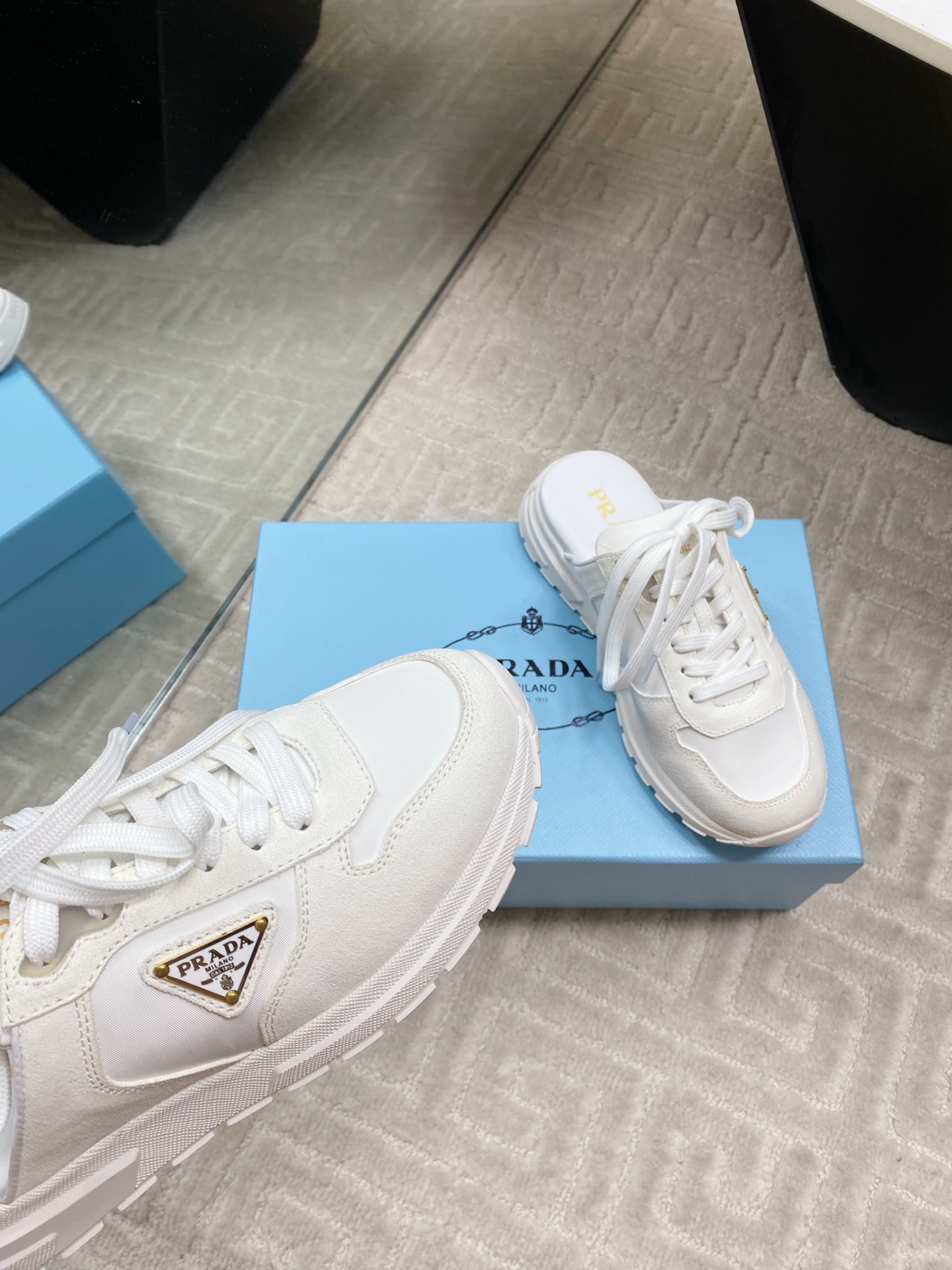 Prada Women's Early Spring White Leather & Suede Platform Mule Sneakers 6 i1744814964521 5617 0 4