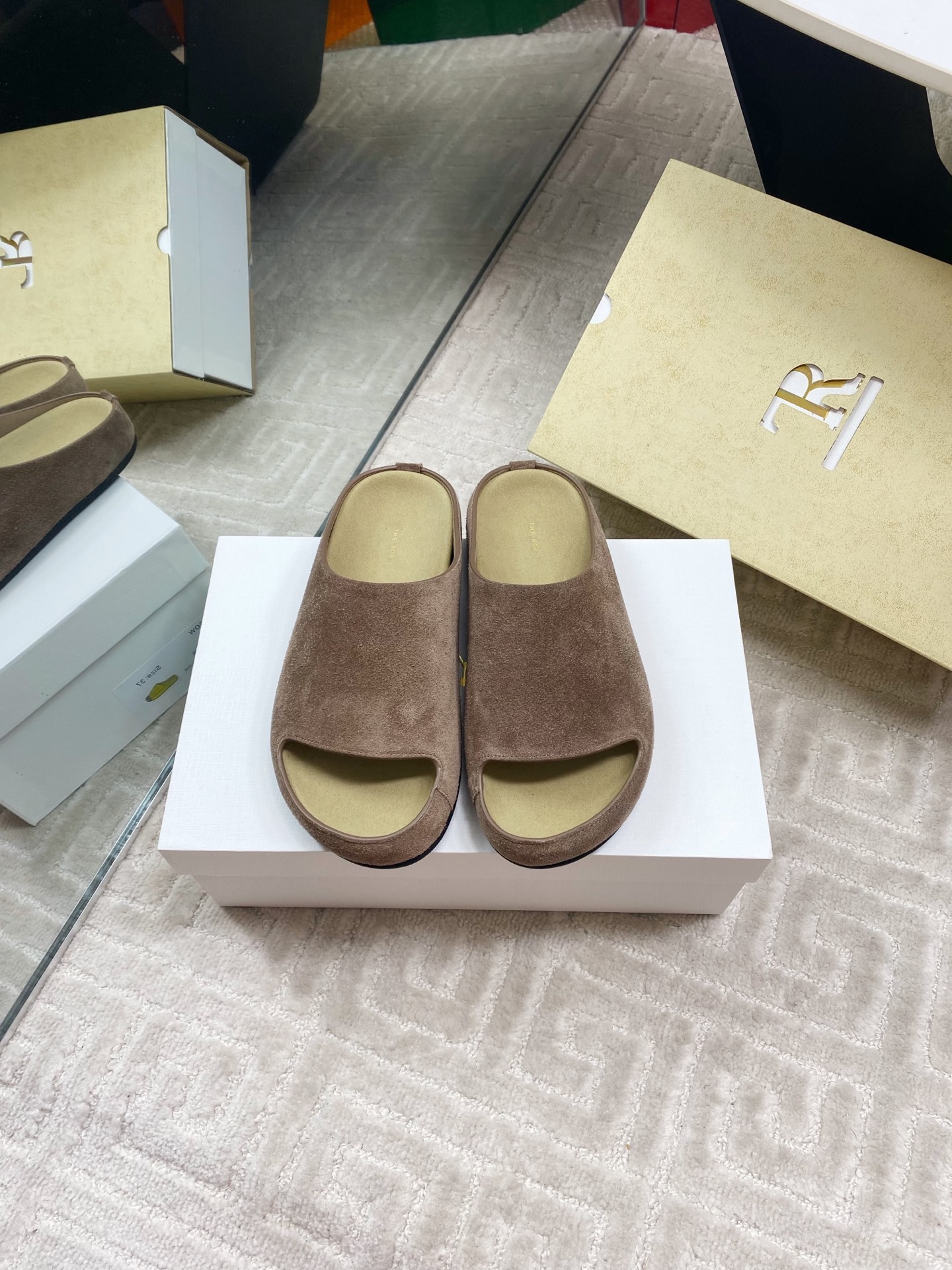 The Row Women's Minimalist Suede Slide Sandals - Round Toe, Comfortable 3 i1744815772924 6712 0 0