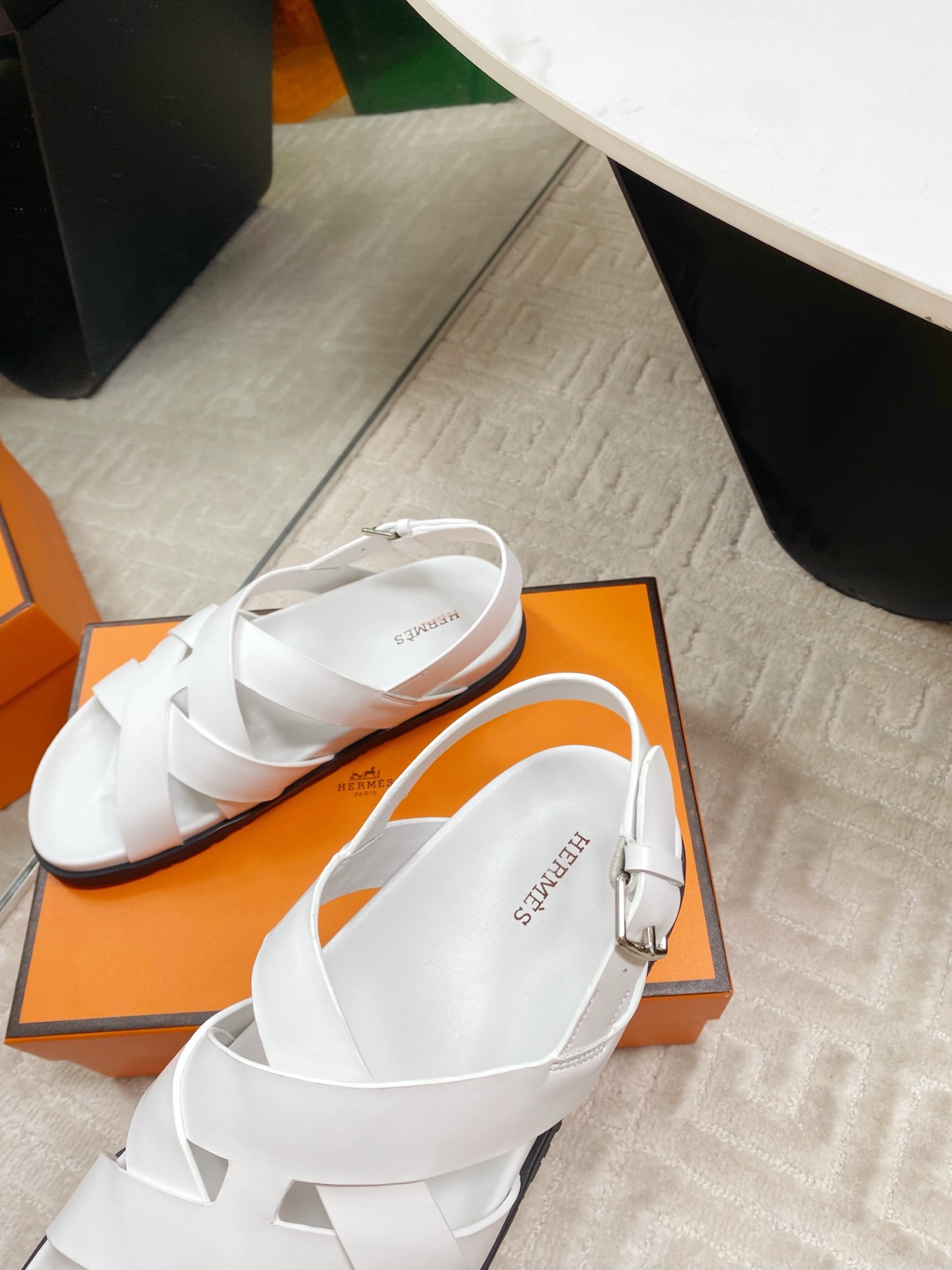 Hermes White Leather Cross Strap Sandals, Casual Summer Shoes for Women 6 i1745307236063 348 0 4