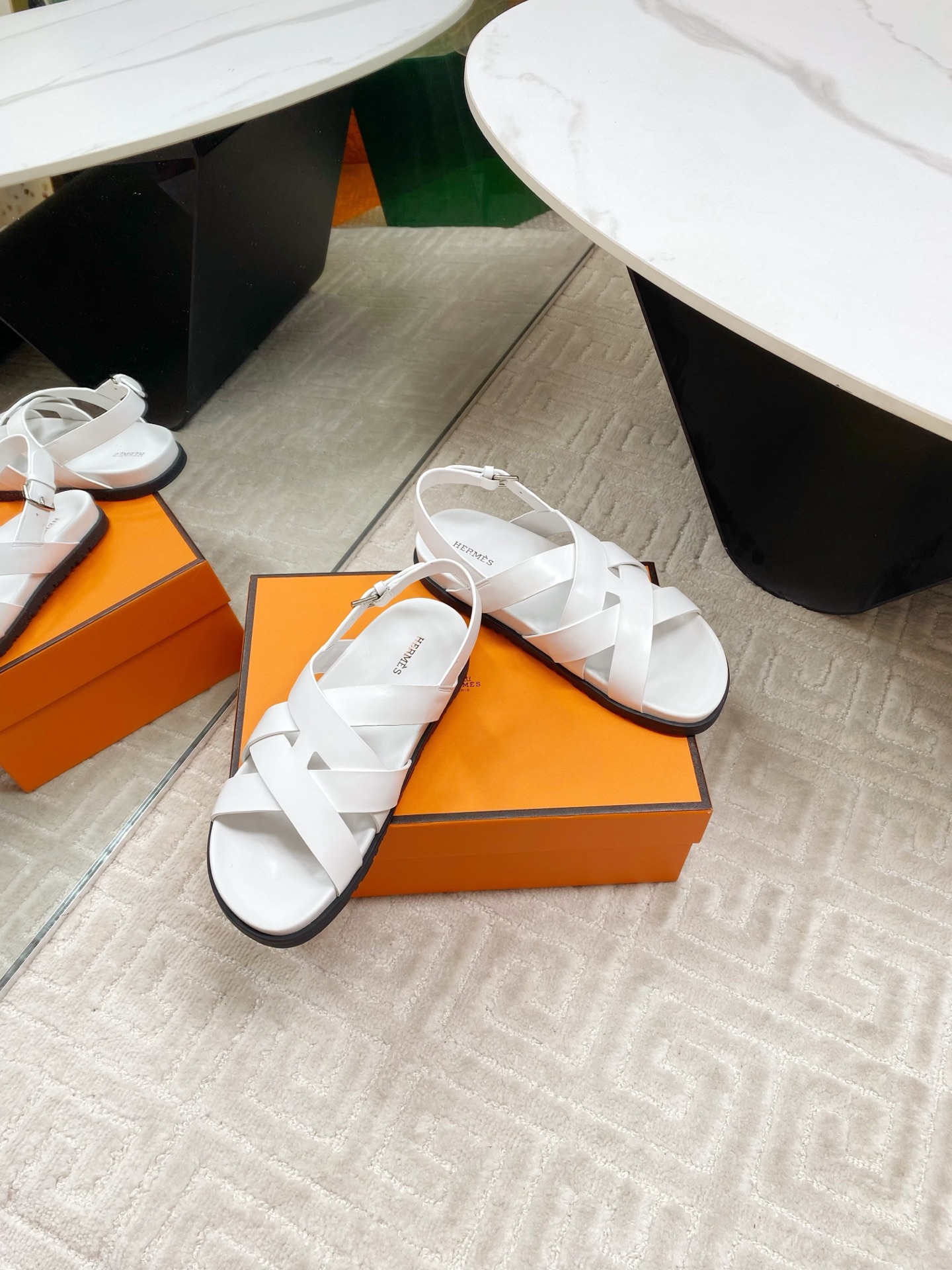 Hermes White Leather Cross Strap Sandals, Casual Summer Shoes for Women 5 i1745307236088 6211 0 2