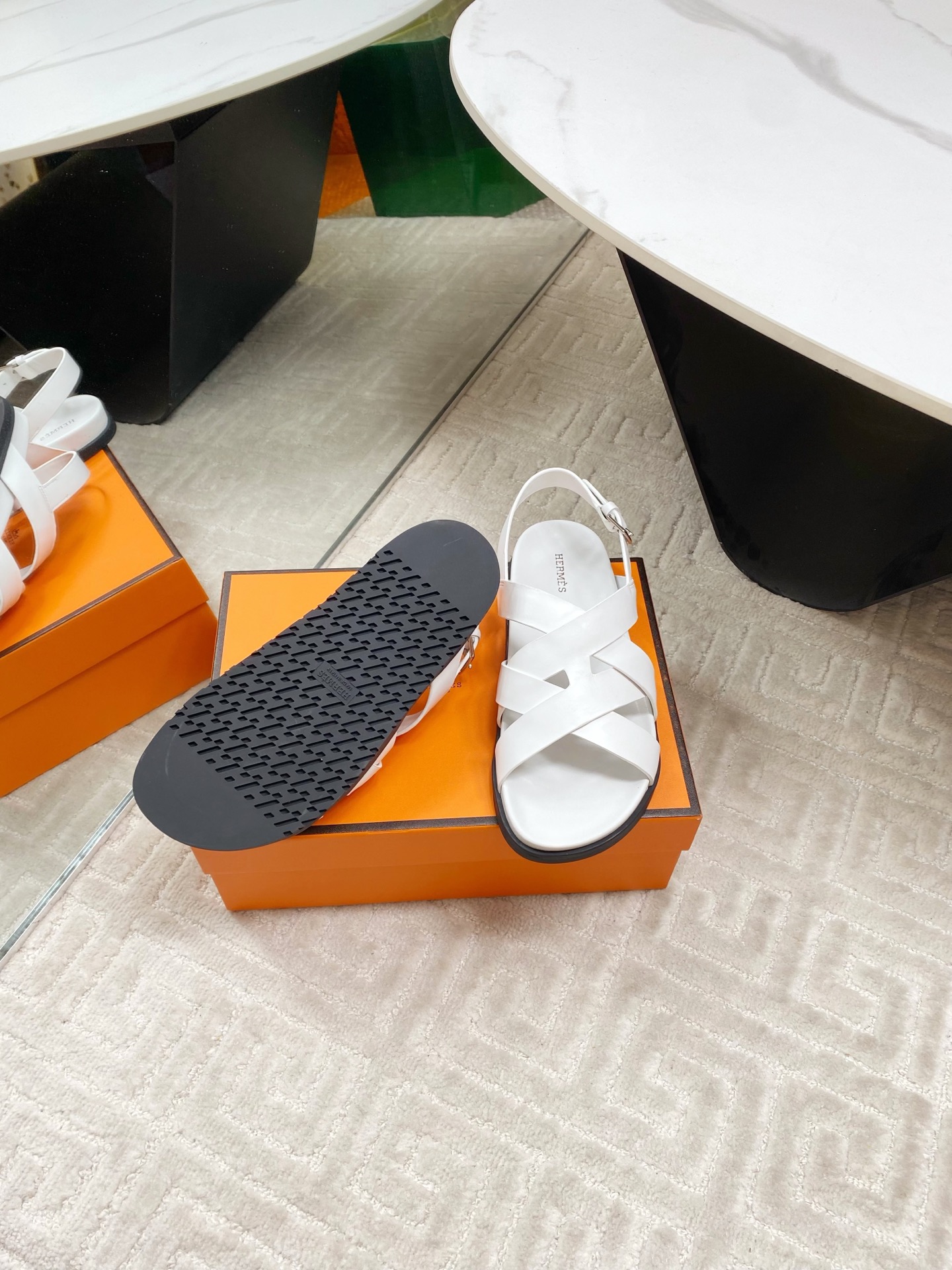 Hermes White Leather Cross Strap Sandals, Casual Summer Shoes for Women 9 i1745307237269 3292 0 7