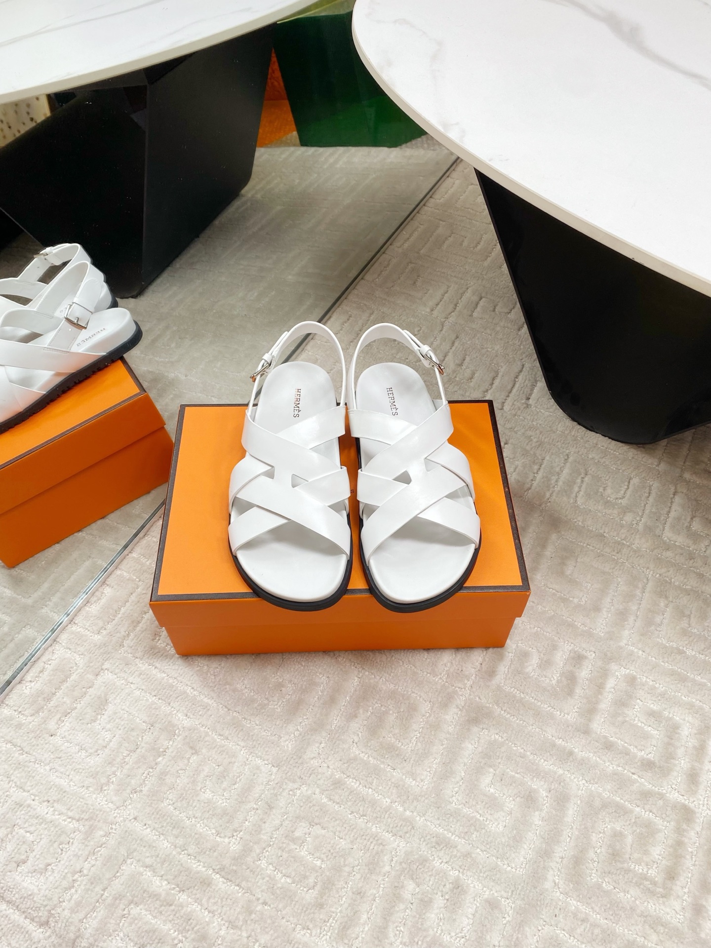 Hermes White Leather Cross Strap Sandals, Casual Summer Shoes for Women 3 i1745307237313 9745 0 0