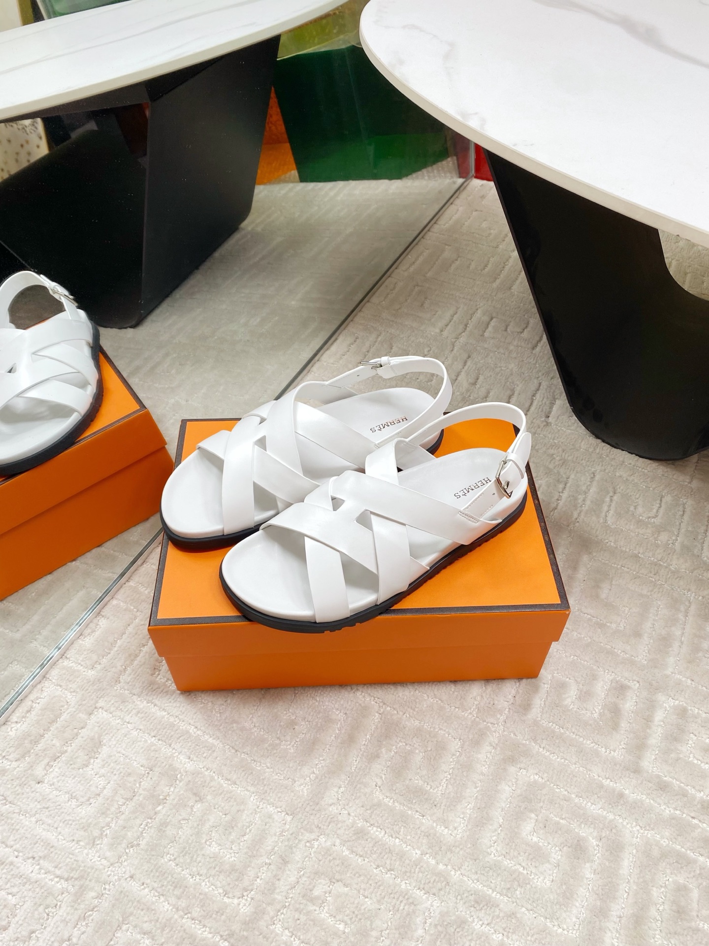 Hermes White Leather Cross Strap Sandals, Casual Summer Shoes for Women 1 Hermes White Leather Cross Strap Sandals, Casual Summer Shoes for Women
