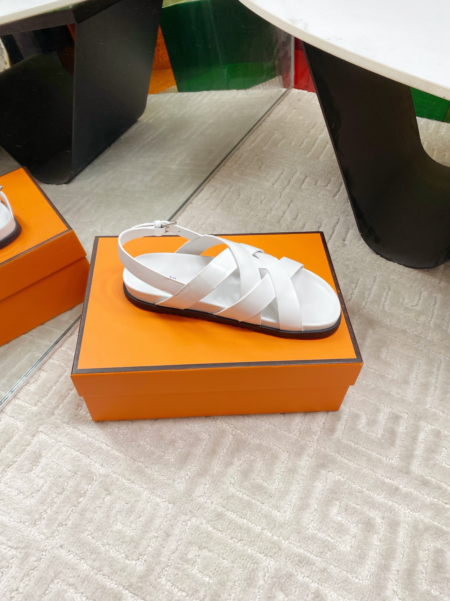Hermes White Leather Cross Strap Sandals, Casual Summer Shoes for Women 10 i1745307242220 6893 0 8
