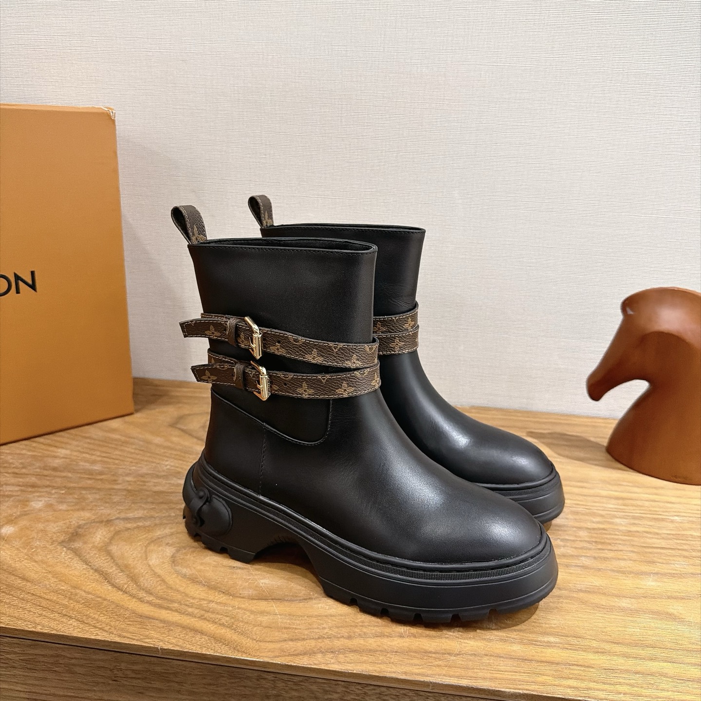 Louis Vuitton Black Double Buckle Ankle Boots