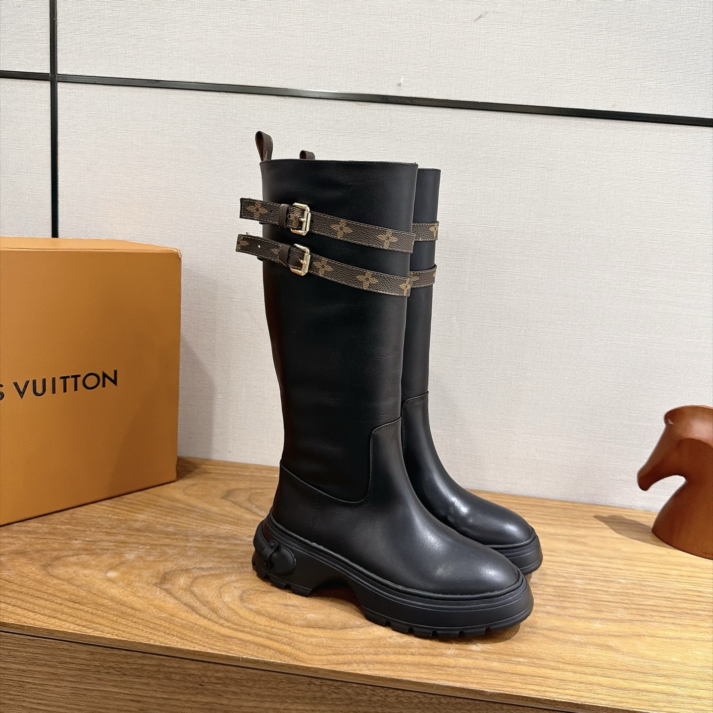 Louis Vuitton Black Double Buckle Tall Boots
