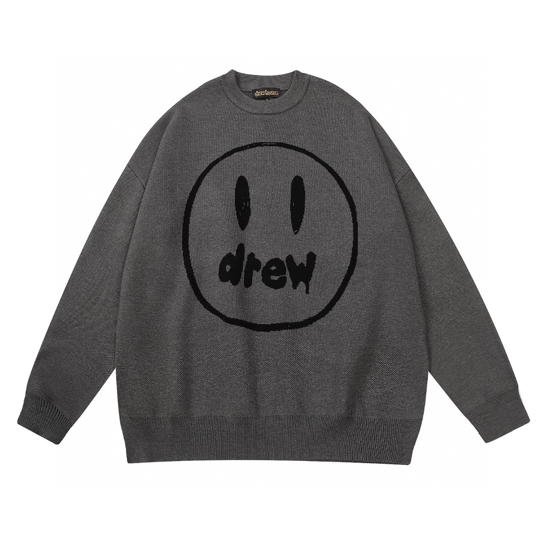 Embroidered Sweater with Round Collar in Grey, Sizes S to XL.