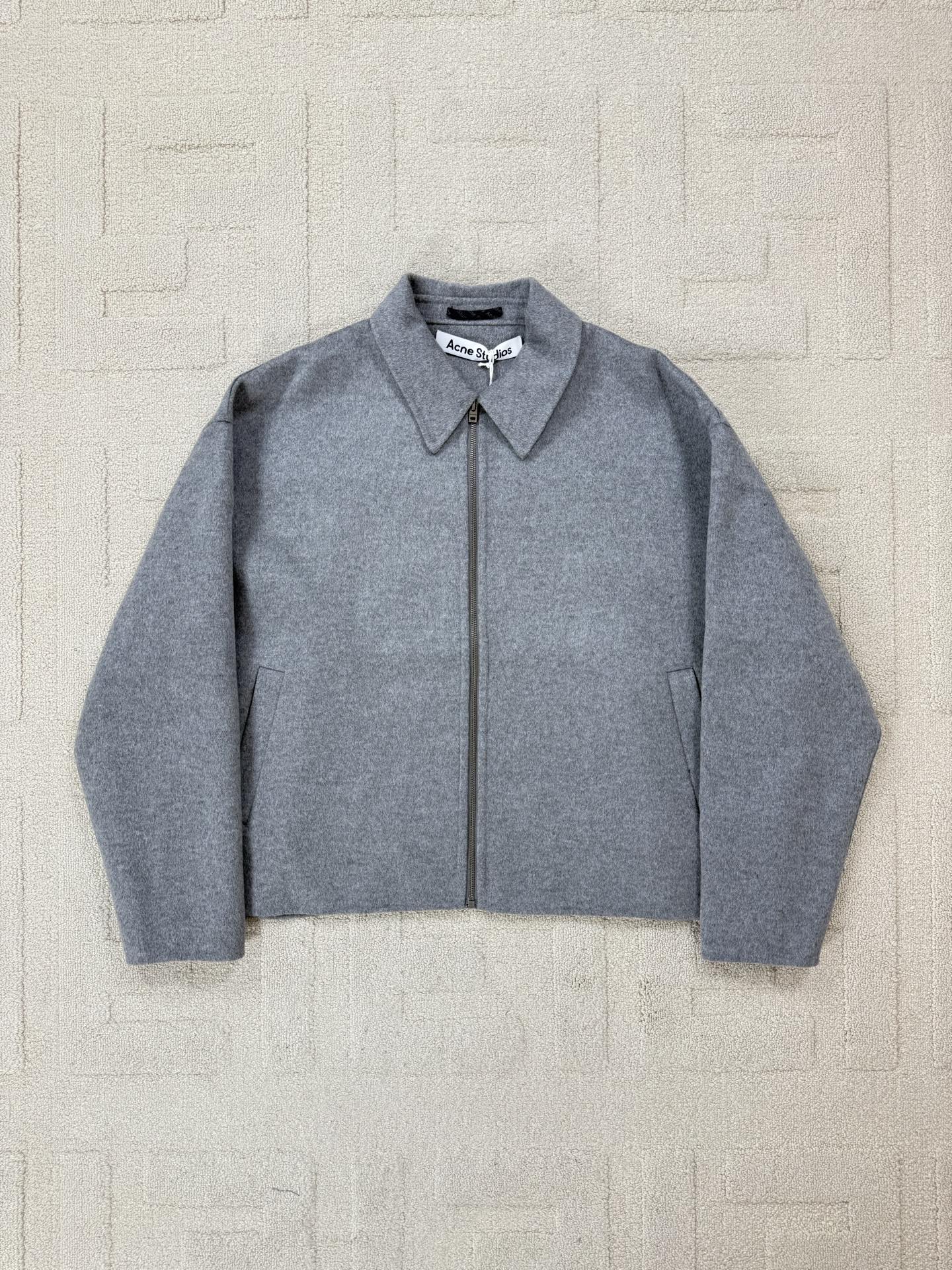 Acne Studios Wool Blend Zip-Up Jacket with Spread Collar in Grey