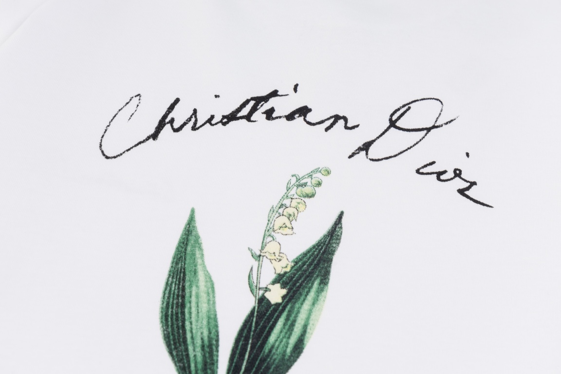 Dior DIOR迪奥 2024ss草写字母铃兰花植绒印花短袖T恤
