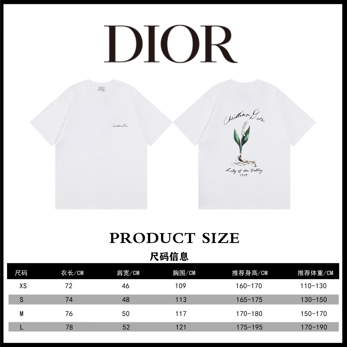 Dior DIOR迪奥 2024ss草写字母铃兰花植绒印花短袖T恤