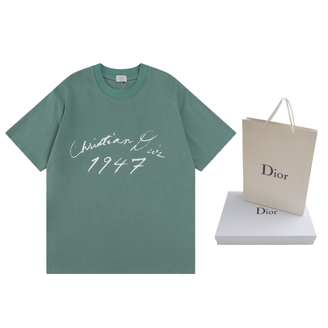 Dior DIOR迪奥 2024ss手写签名植绒印花短袖T恤