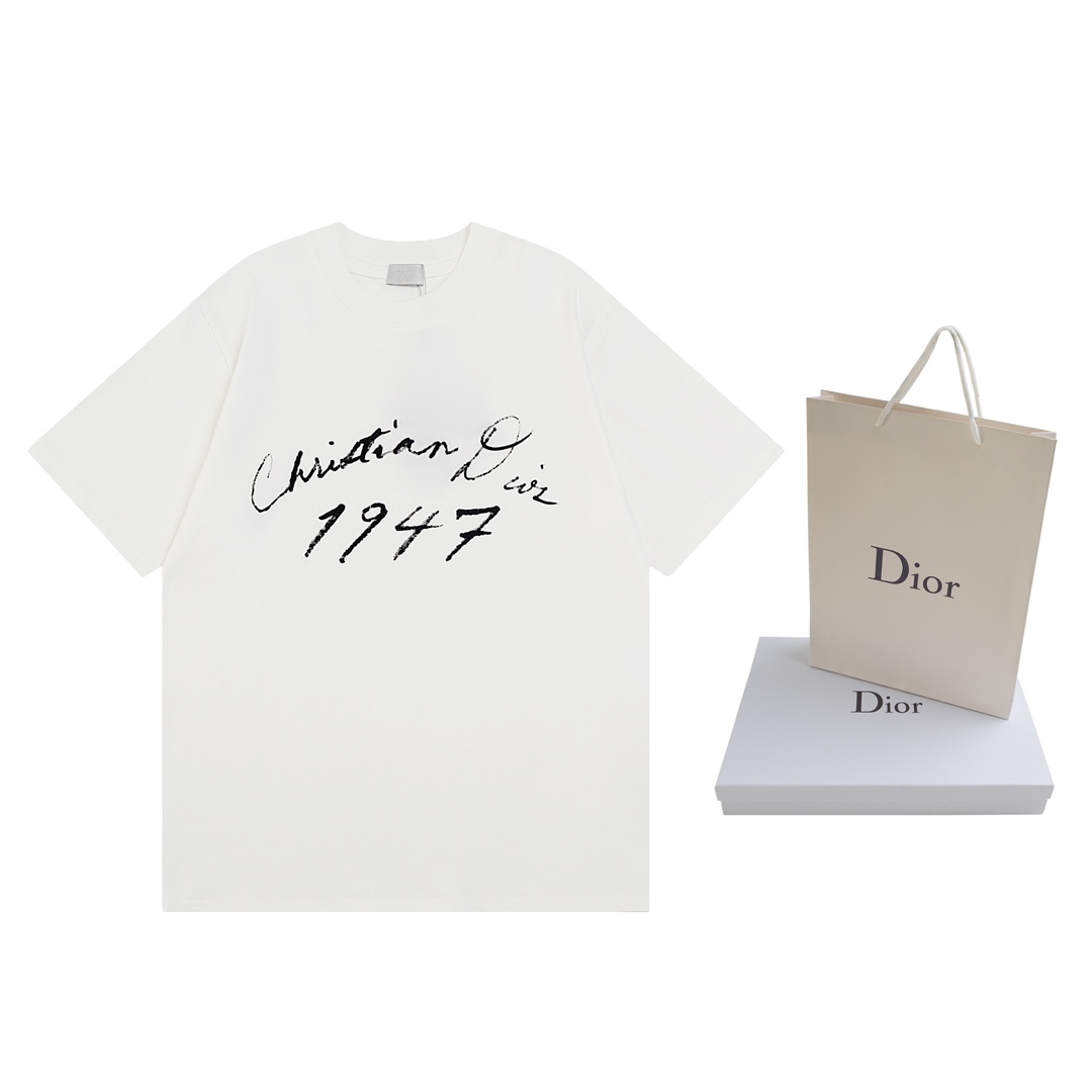 Dior DIOR迪奥 2024ss手写签名植绒印花短袖T恤