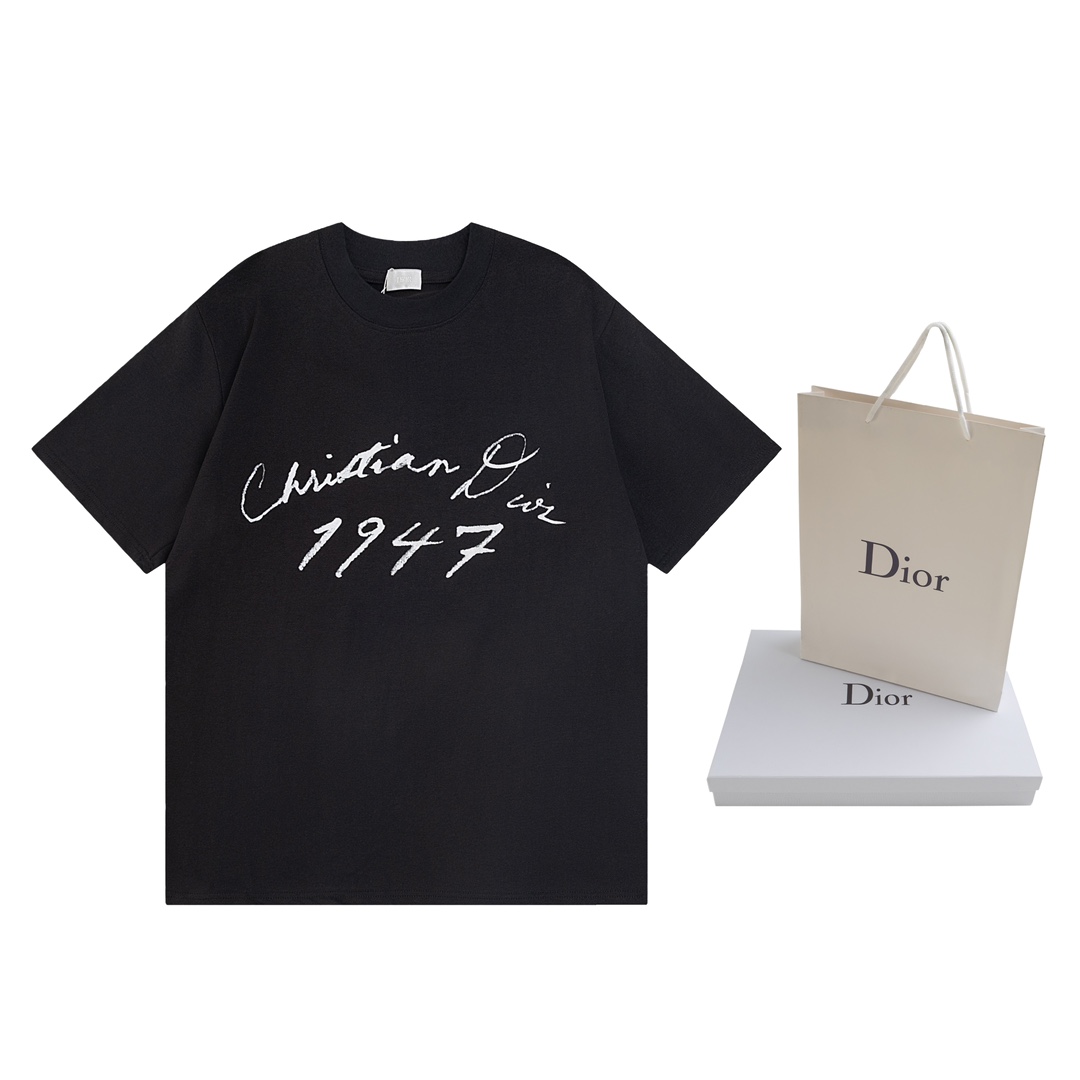 Dior DIOR迪奥 2024ss手写签名植绒印花短袖T恤