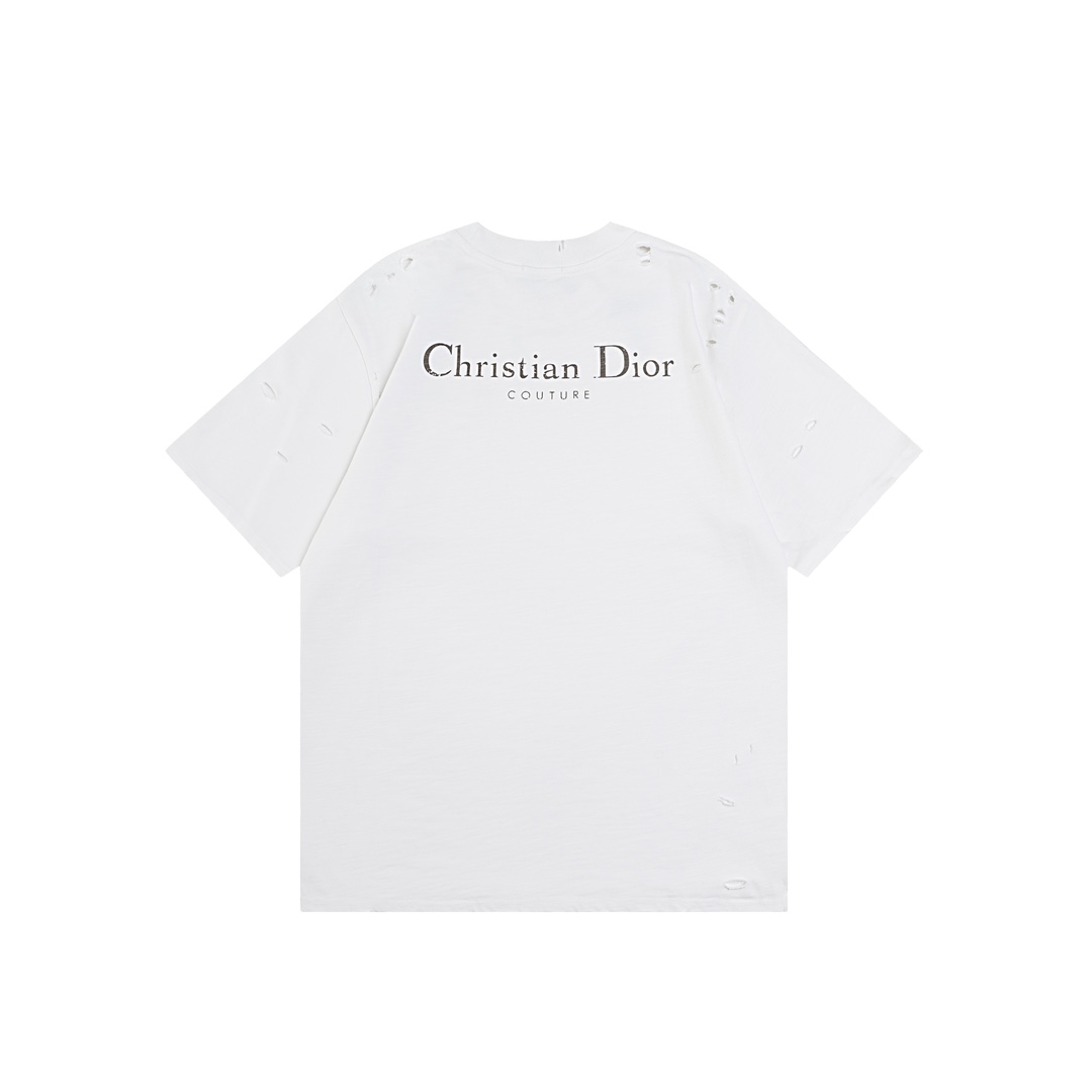 Dior DIOR迪奥 2024ss 破洞烧花效果前面字母印花短袖T恤
