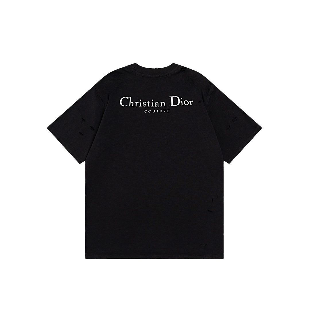 Dior DIOR迪奥 2024ss 破洞烧花效果前面字母印花短袖T恤
