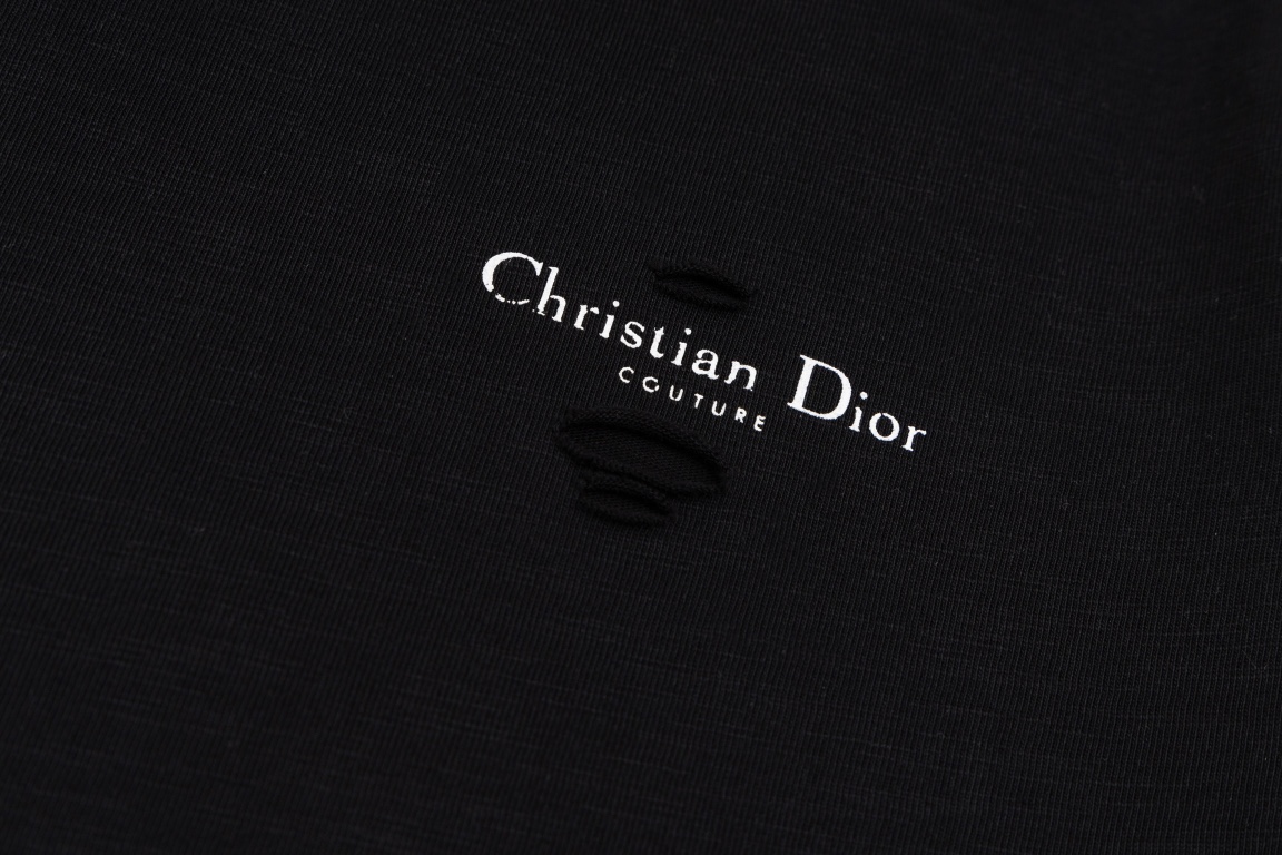 Dior DIOR迪奥 2024ss 破洞烧花效果前面字母印花短袖T恤