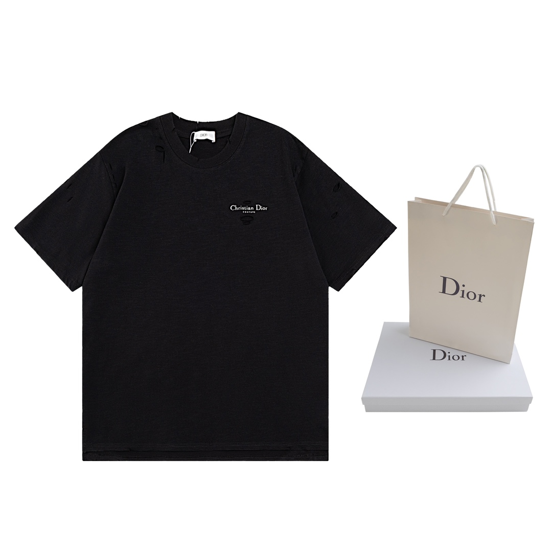 Dior DIOR迪奥 2024ss 破洞烧花效果前面字母印花短袖T恤