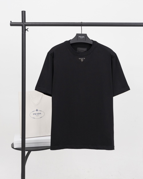 Prada Cotton T-Shirt with Enameled Metal Triangle Logo - Oversize Fit 1 Prada Cotton T-Shirt with Enameled Metal Triangle Logo - Oversize Fit