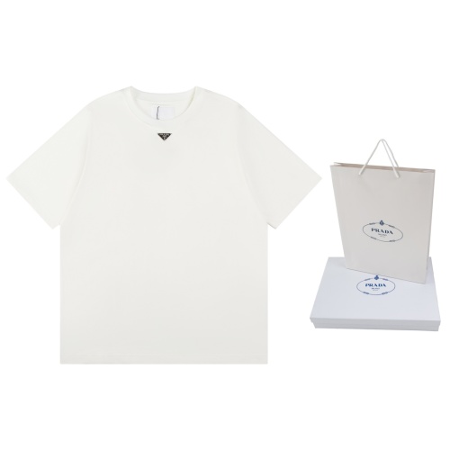 Prada Cotton T-Shirt with Enamel Triangle Logo - Short Sleeve, Oversize Fit 1 Prada Cotton T-Shirt with Enamel Triangle Logo - Short Sleeve, Oversize Fit