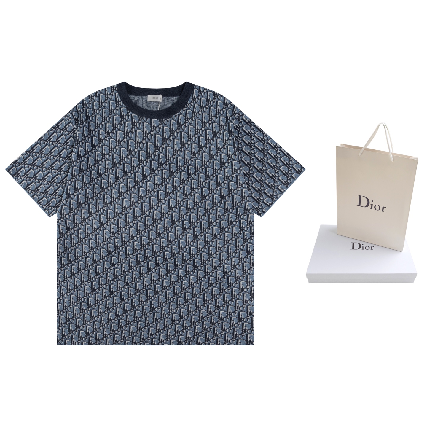 Dior DIOR迪奥 蓝色满身提花毛织短袖