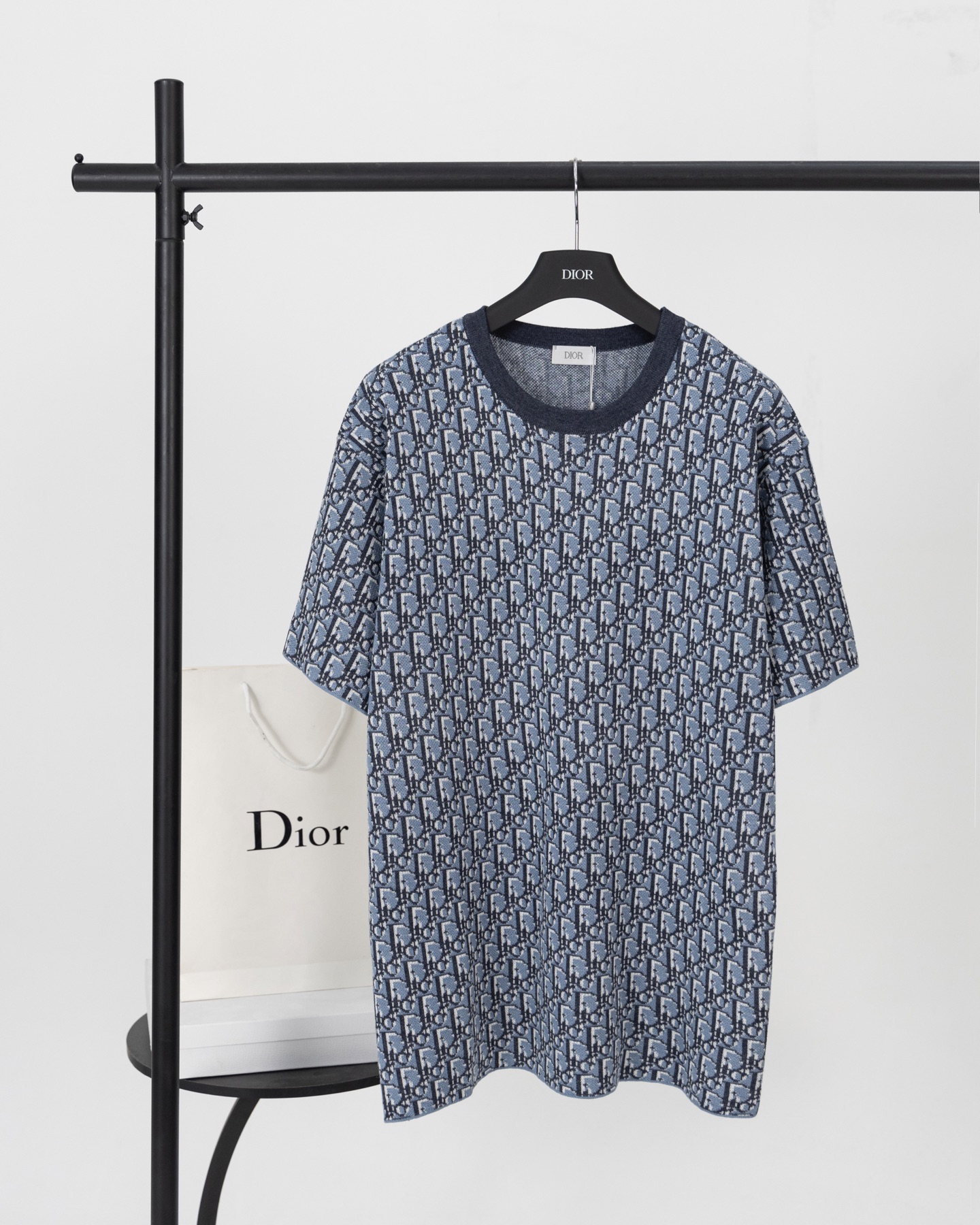 Dior DIOR迪奥 蓝色满身提花毛织短袖