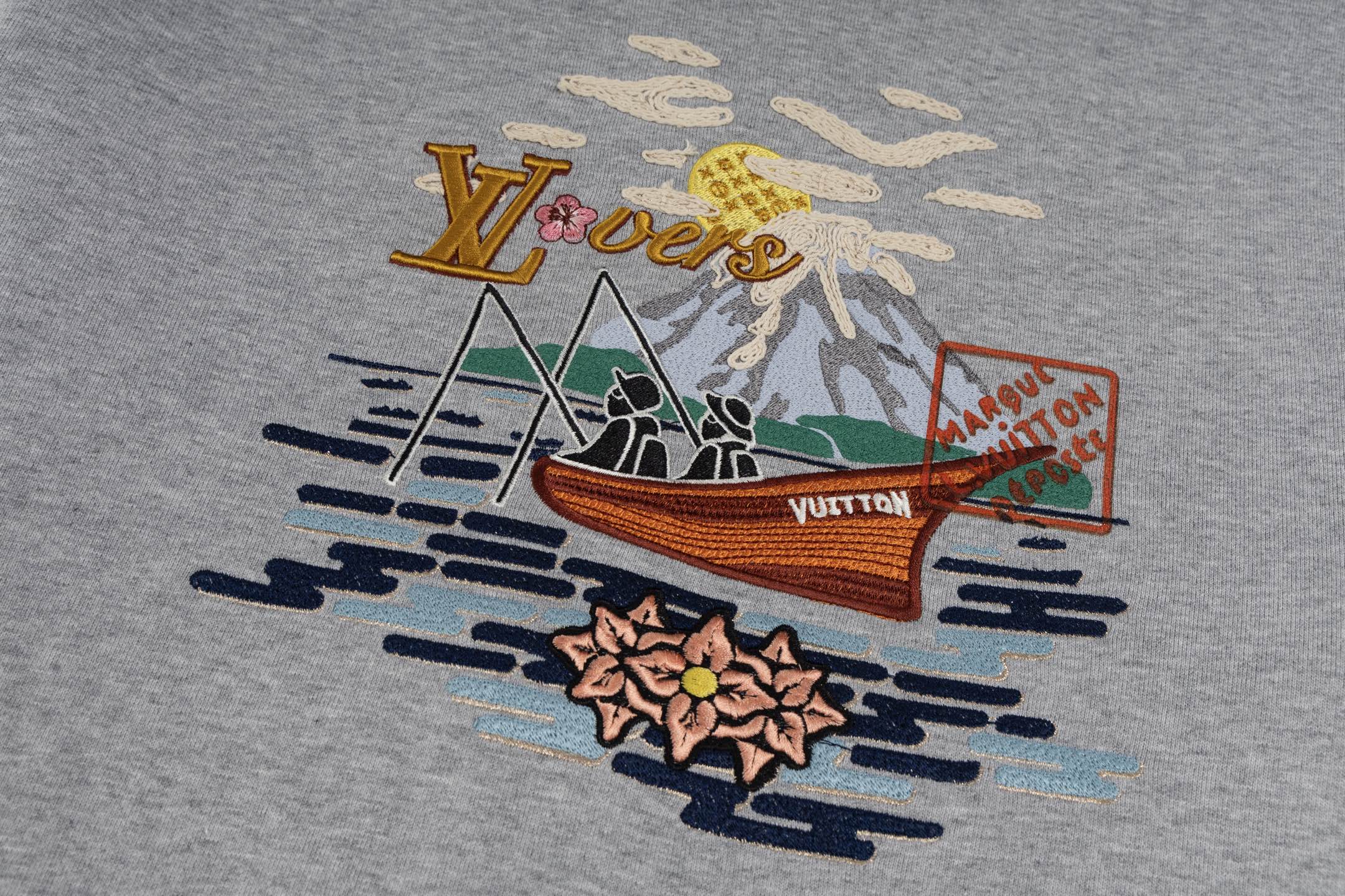 LOUIS VUITTON*路易威登LV Nigo联名垂钓刺绣圆领卫衣 灰色/黑色