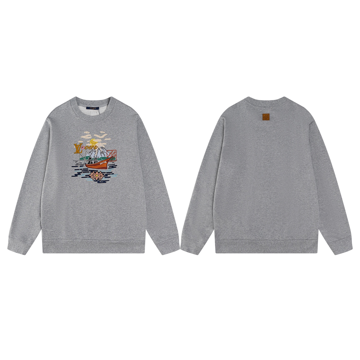 LOUIS VUITTON*路易威登LV Nigo联名垂钓刺绣圆领卫衣 灰色/黑色