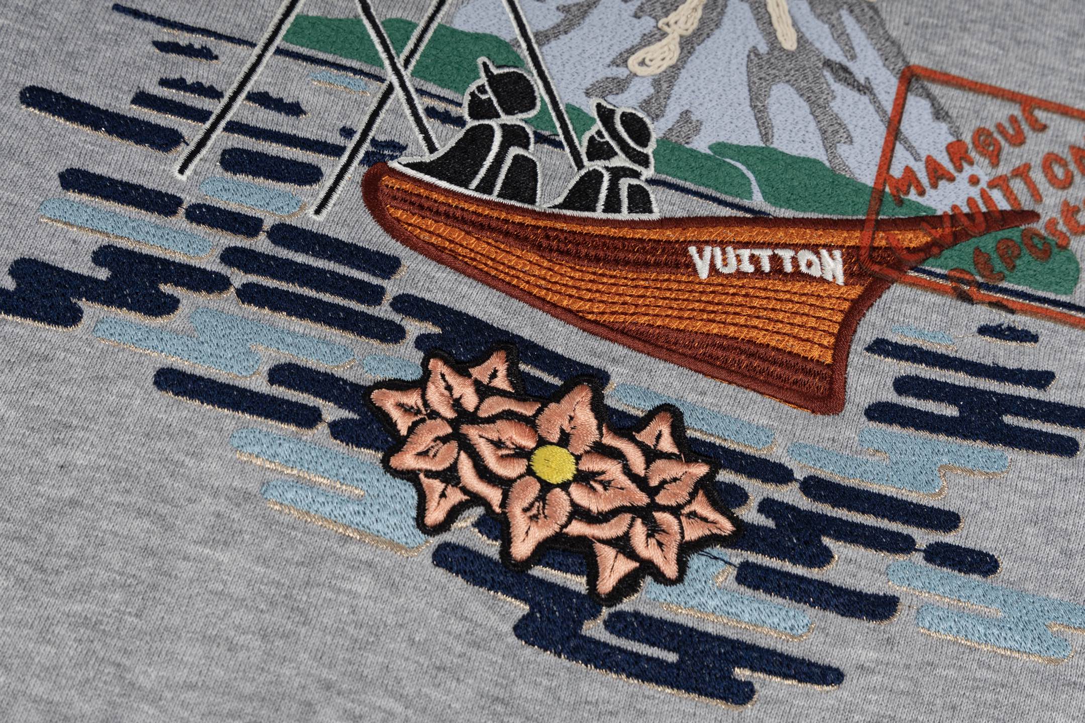 LOUIS VUITTON*路易威登LV Nigo联名垂钓刺绣圆领卫衣 灰色/黑色