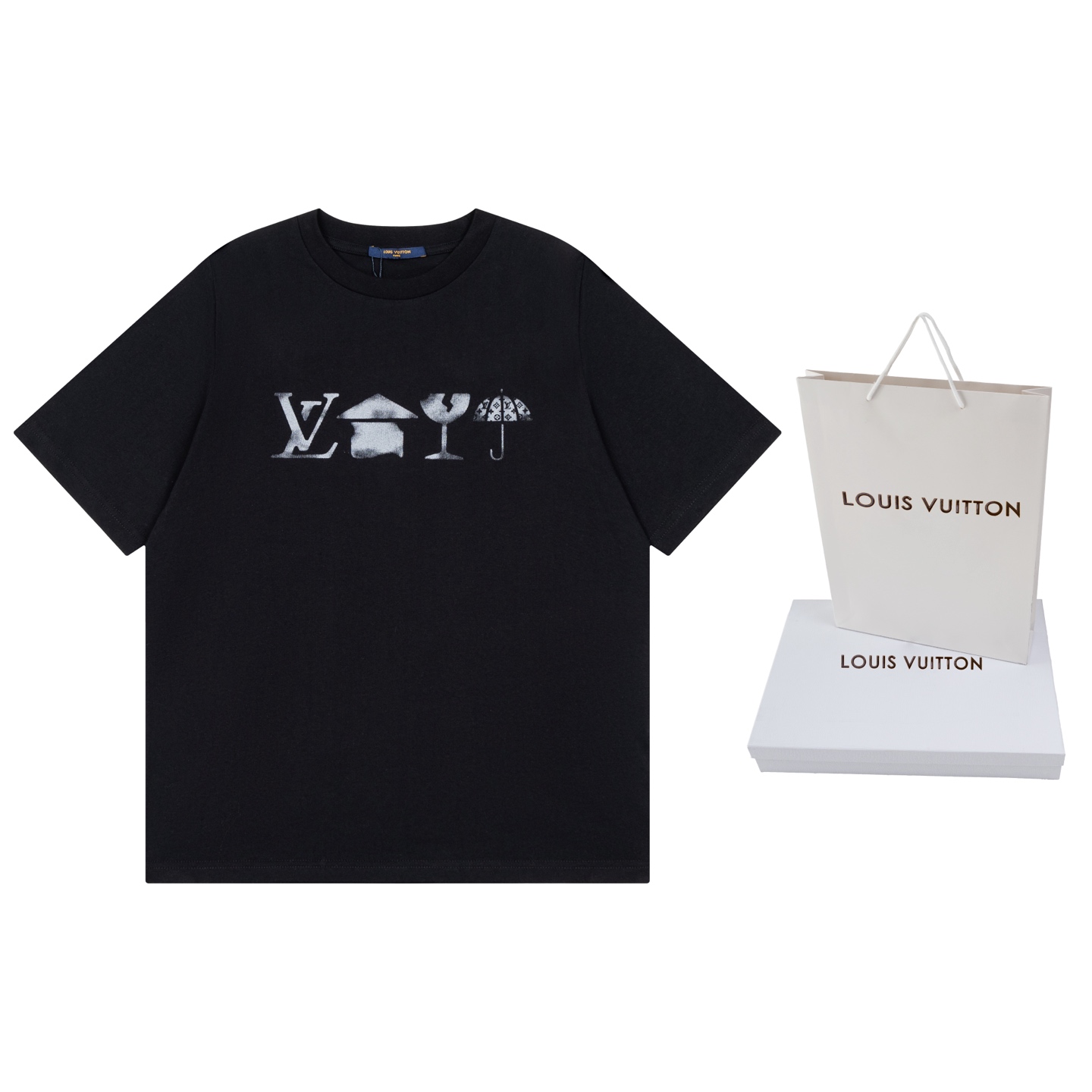 P80 [Versión superior. Calidad de tienda oficial] LOUIS VUITTON*Louis Vuitton LV Camiseta de manga corta con estampado …