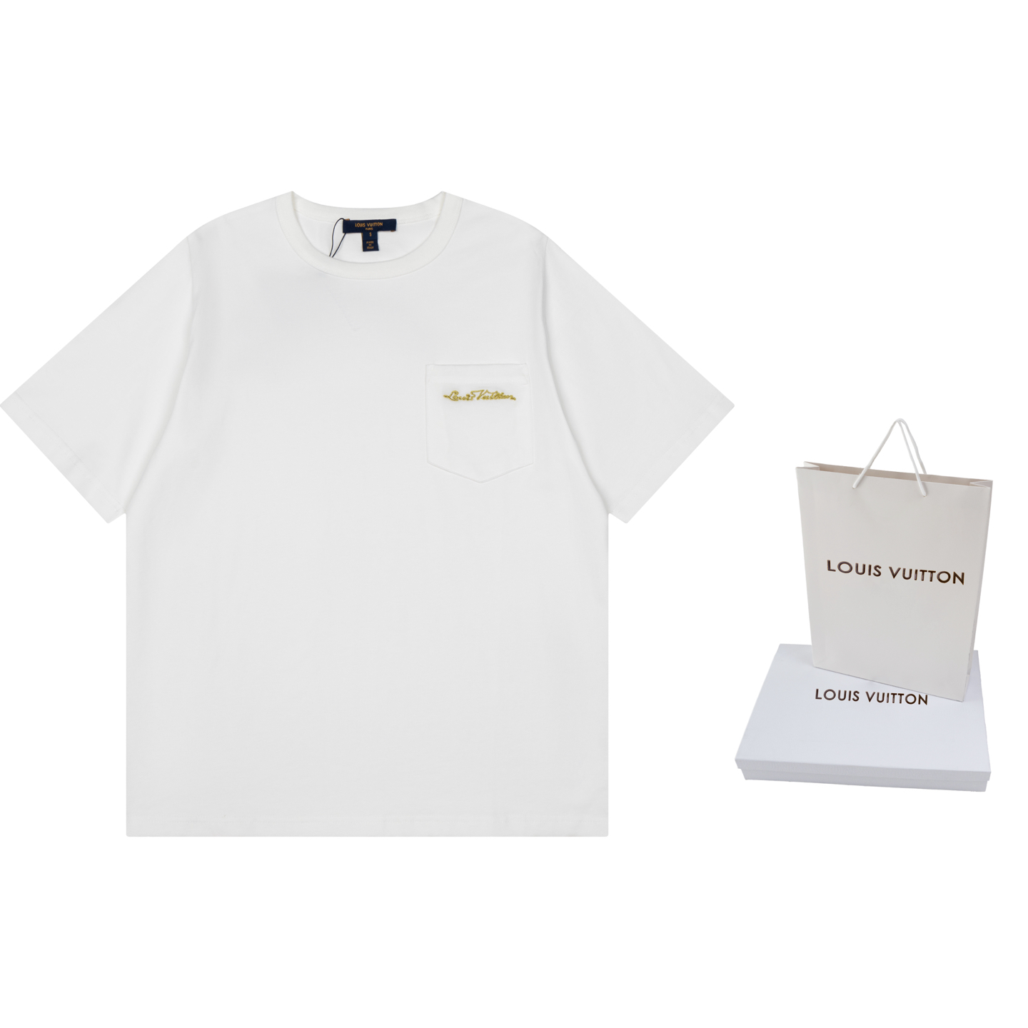 P80 【Versión de máxima calidad. Calidad de la web oficial】 LOUIS VUITTON*Louis Vuitton LV Camiseta de manga corta con b…