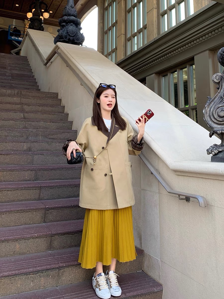Elegant Plaid Patchwork Trench Coat,Women's Fall Fashion Overcoat 5 i1723389933 5542 0