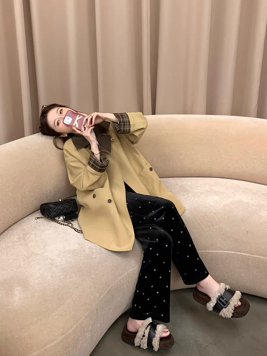 Elegant Plaid Patchwork Trench Coat,Women's Fall Fashion Overcoat 3 i1723389933 5941 6
